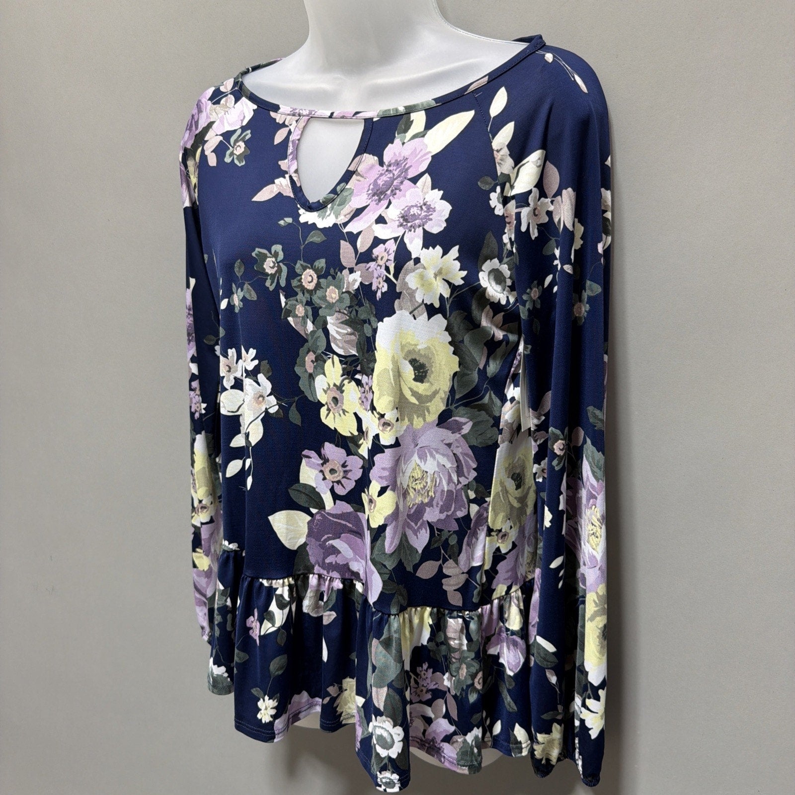 Pink Lily Floral Print Blouse Top Long Sleeve Multicolor Women's Medium