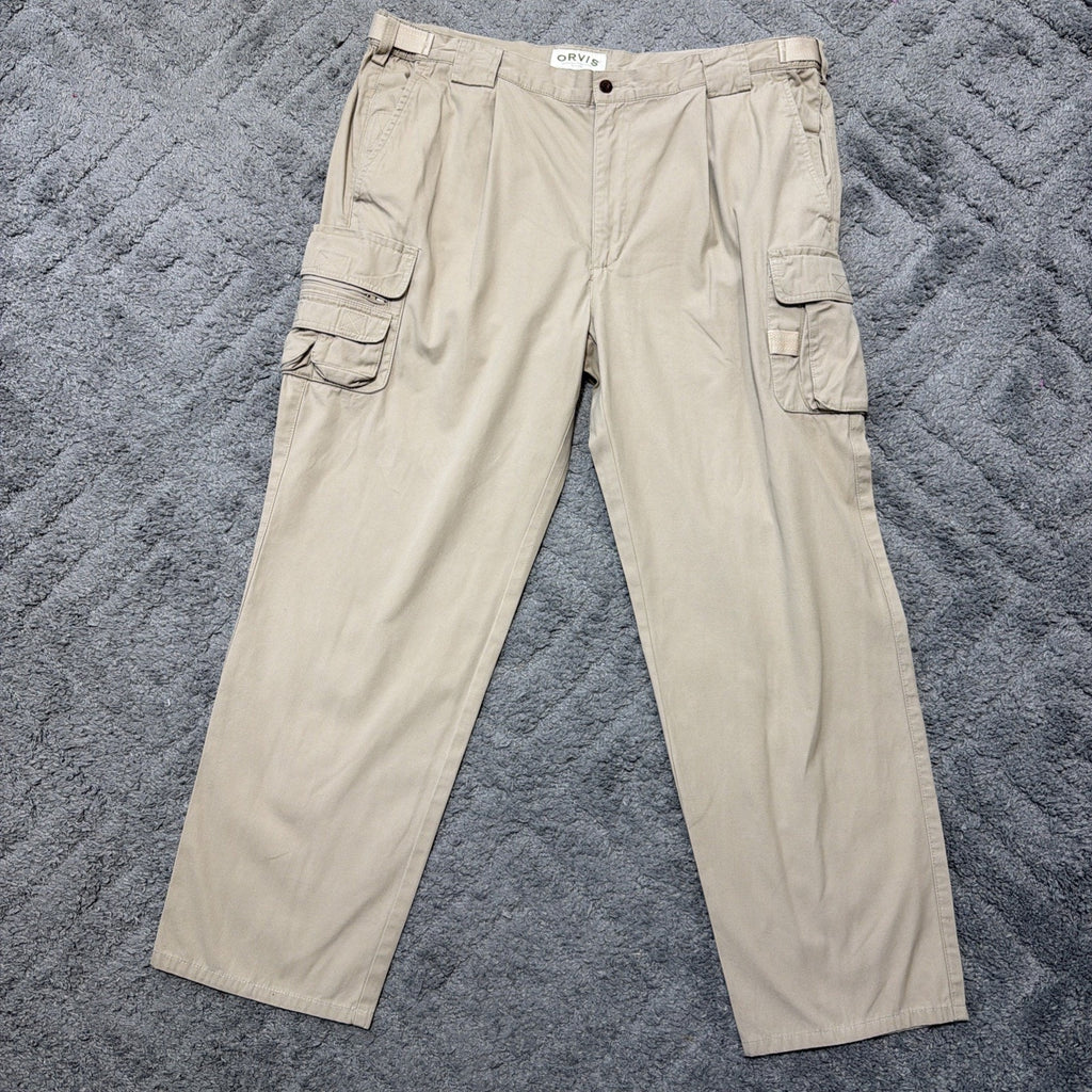 Orvis Cargo Pants Mens 42 Khaki Cotton Hiking Utility Outdoor Workwear Pockets