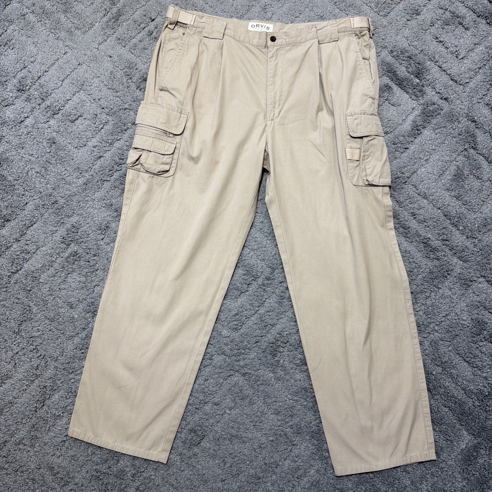 Orvis Cargo Pants Mens 42 Khaki Cotton Hiking Utility Outdoor Workwear Pockets