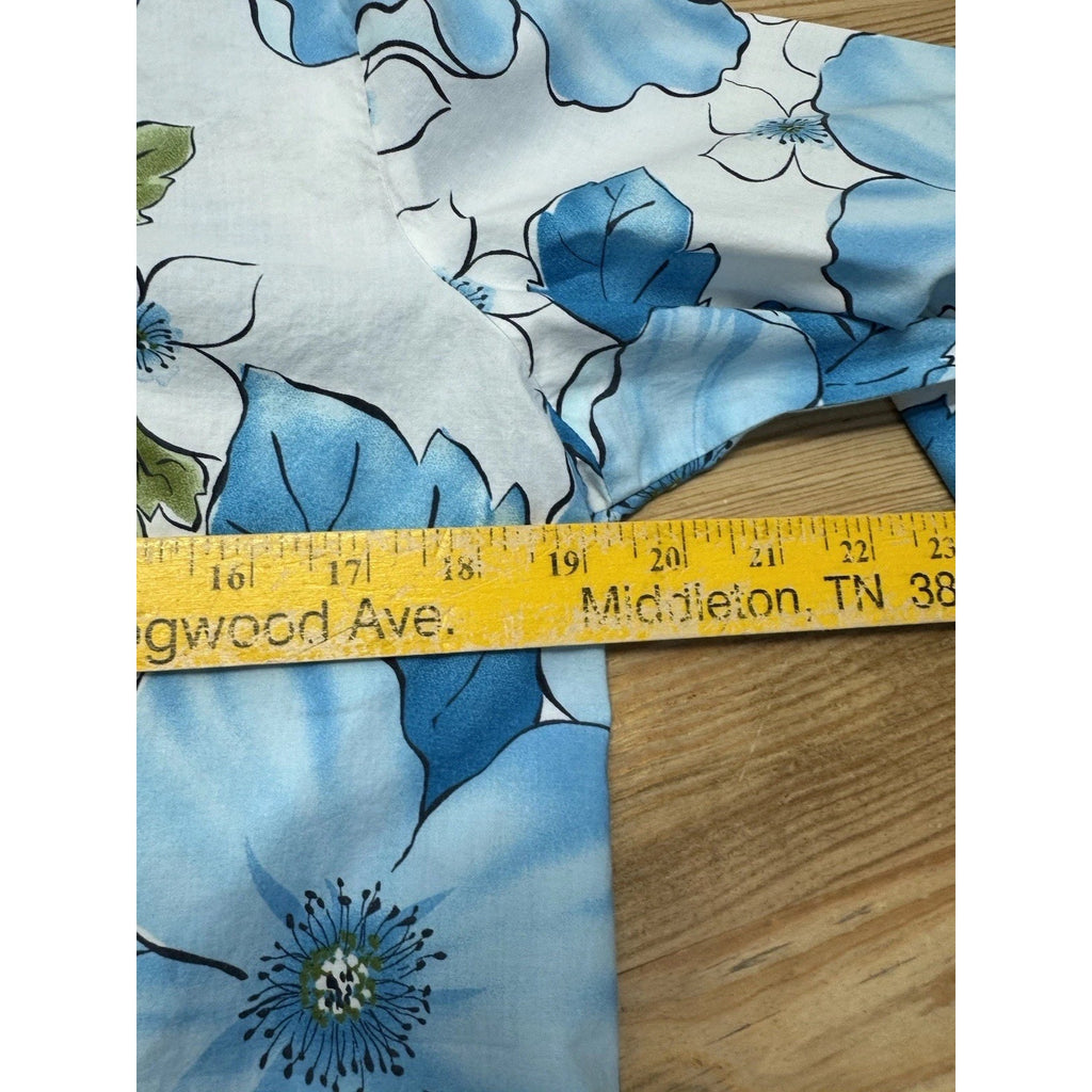 Talbots Blue Green Tropical Palm Tree Beach Blouse Shirt Top Travel Women’s M