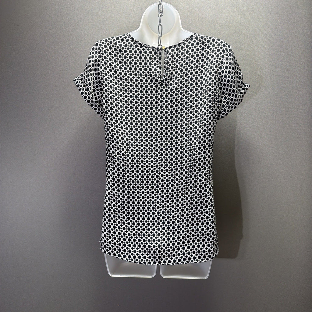 Banana Republic Blouse Top Womens XS Black Geometric Short Sleeve Pocket