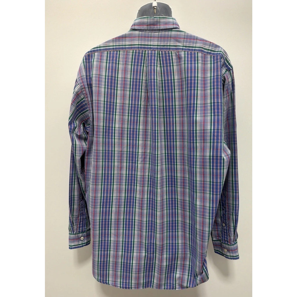 Vintage Ralph Lauren Blake Shirt Mens Large Blue Green Plaid Two-Ply Cotton EUC