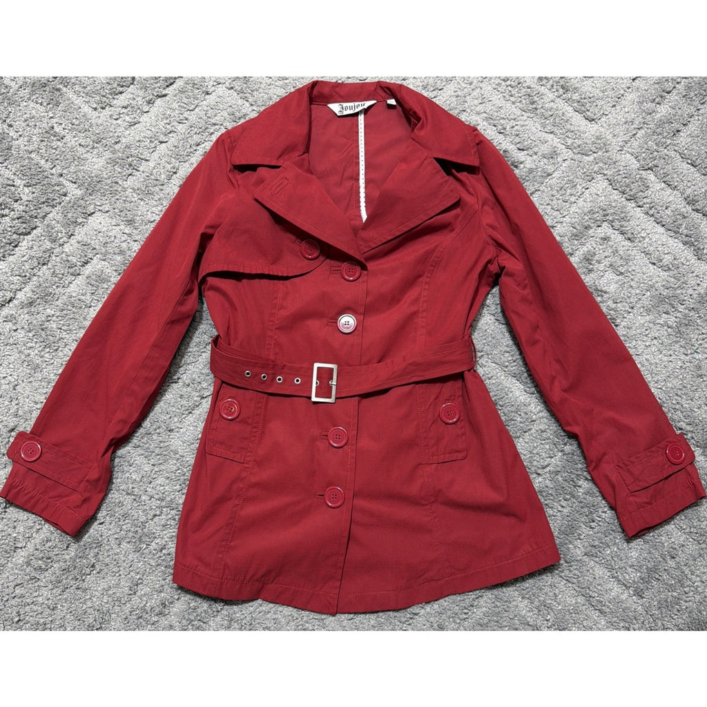 Jou Jou Trench Coat Women's Red Jacket Double Breasted, Lined, Belted - L