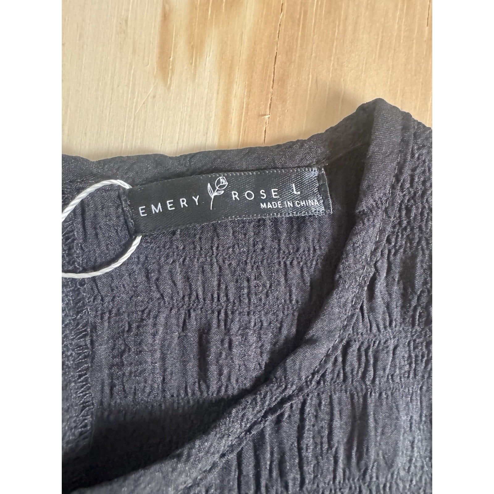 Emery Rose Black Sleeveless Textured Ruffle Hem Dress Size L Shift Boho