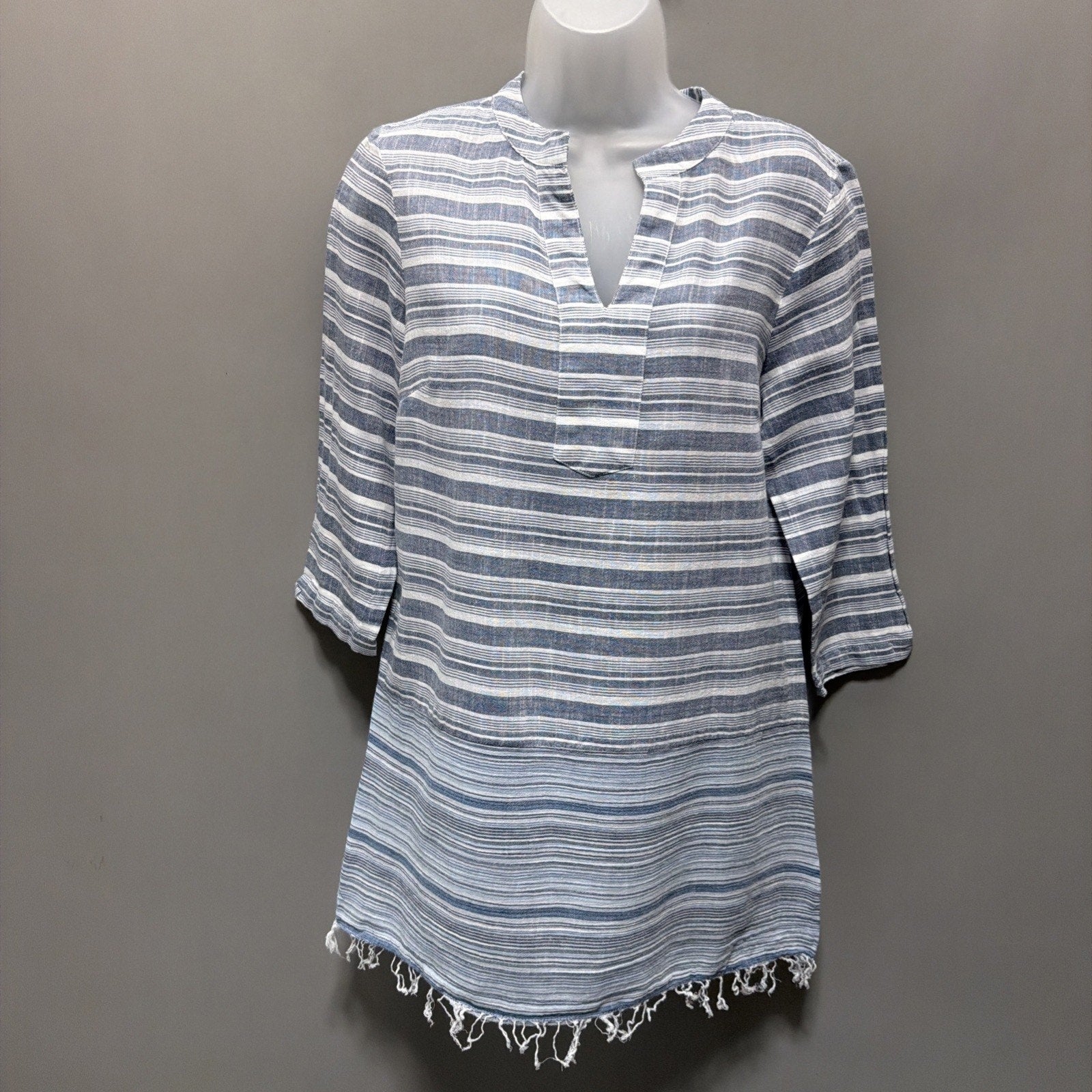 Women's S Charlie Paige 100% cotton Tunic Top blue 3/4 Sleeve Boho