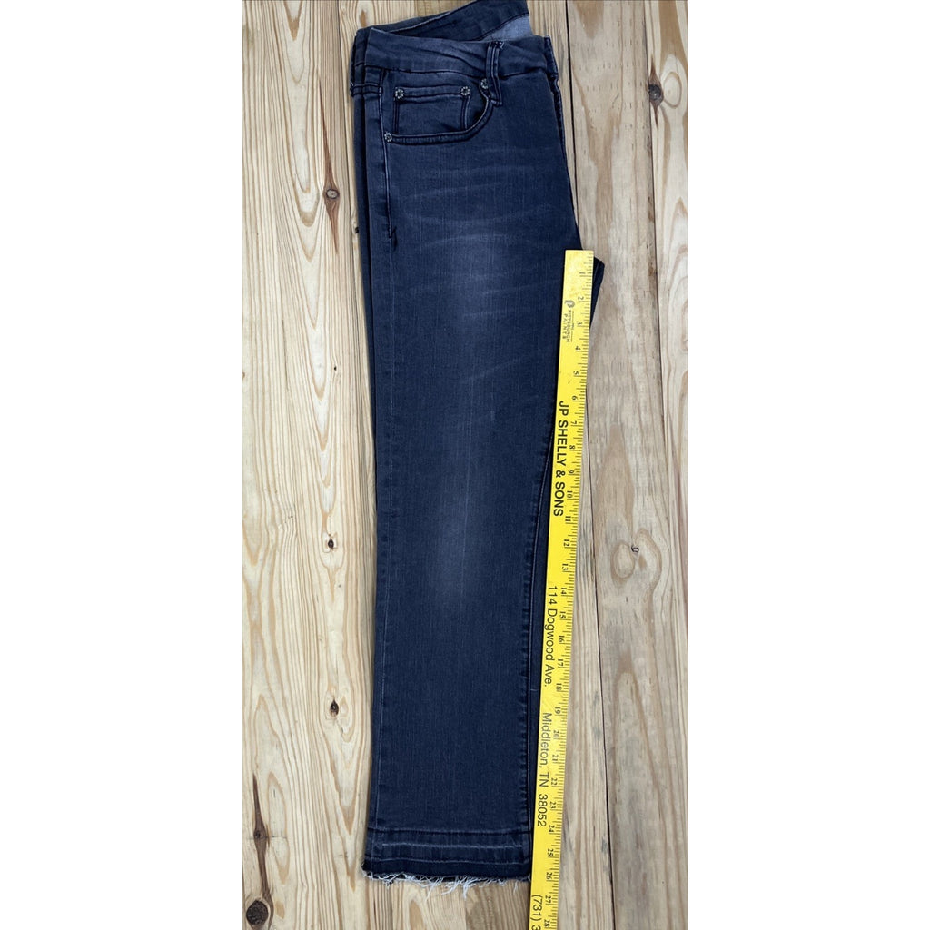 Umgee Cropped Flare Jeans Raw Hem Charcoal Wash Size 28