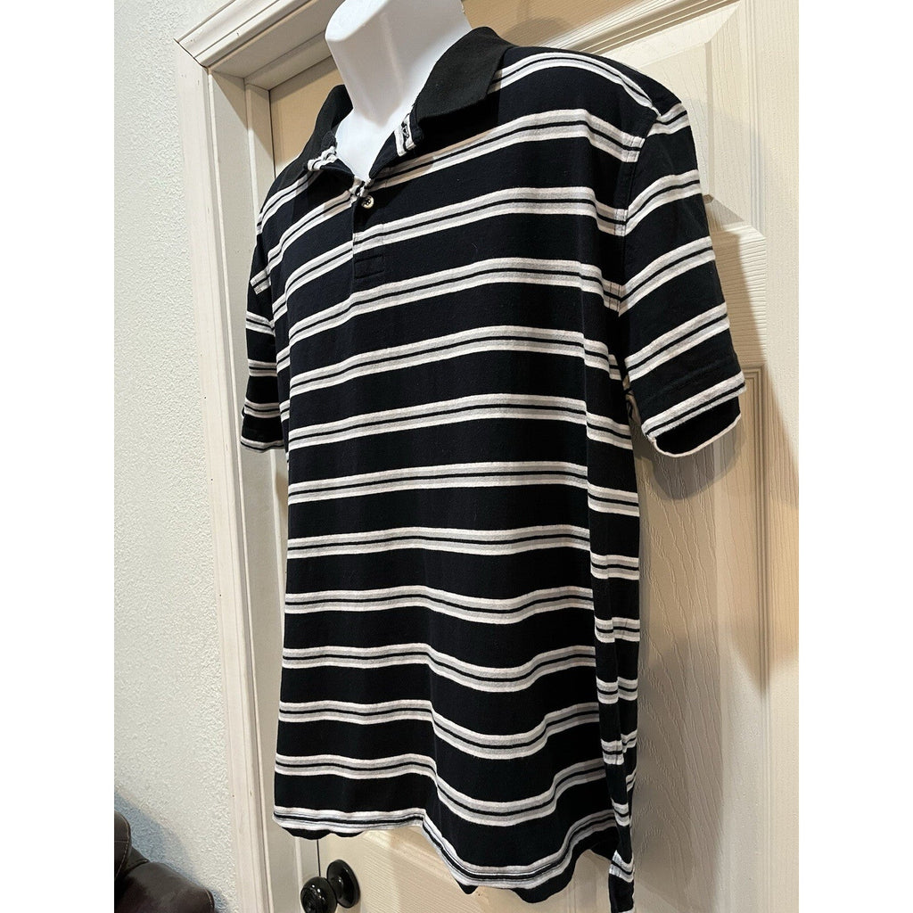 St Johns Bay Black Stripe Performance Polo Men's Size X-Large Preppy Cotton