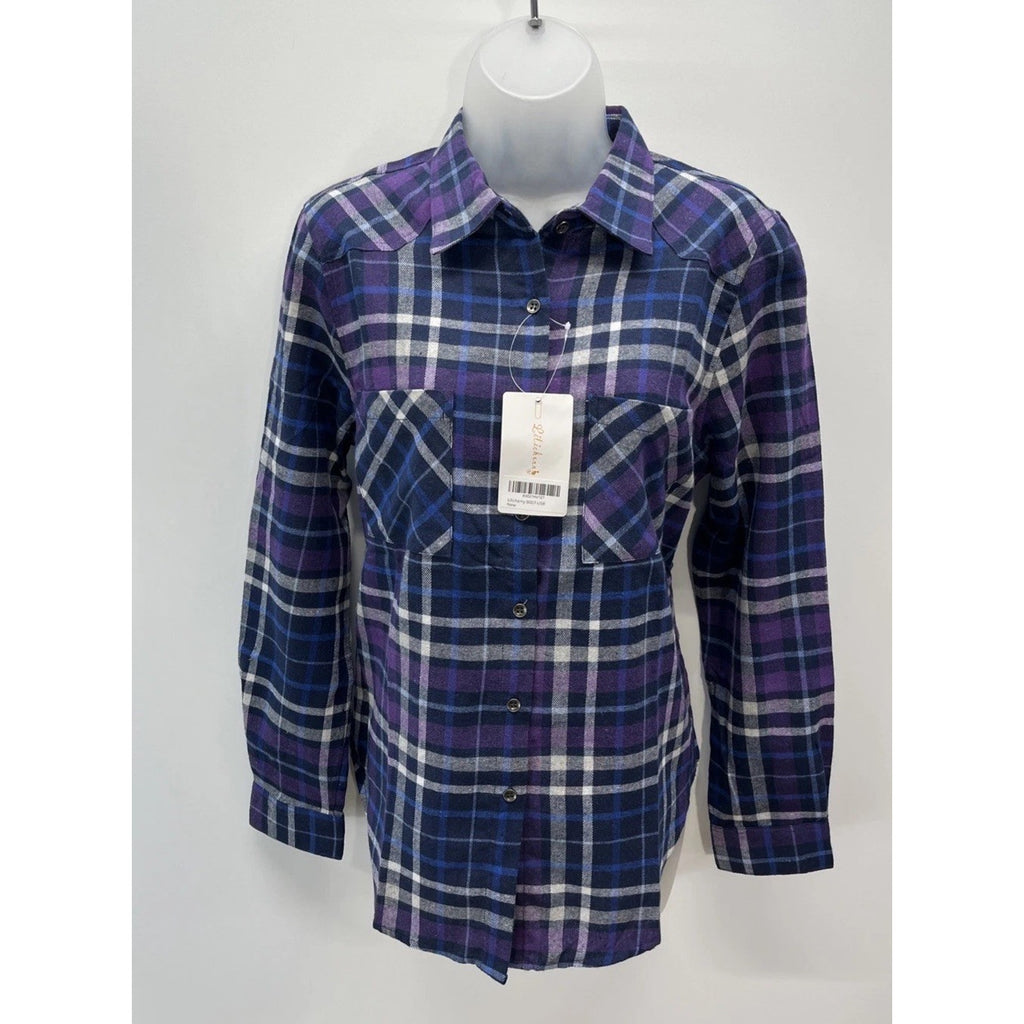 NWT Lilicherry Long Sleeve Plaid Flannel Button Up Shirt Size 8