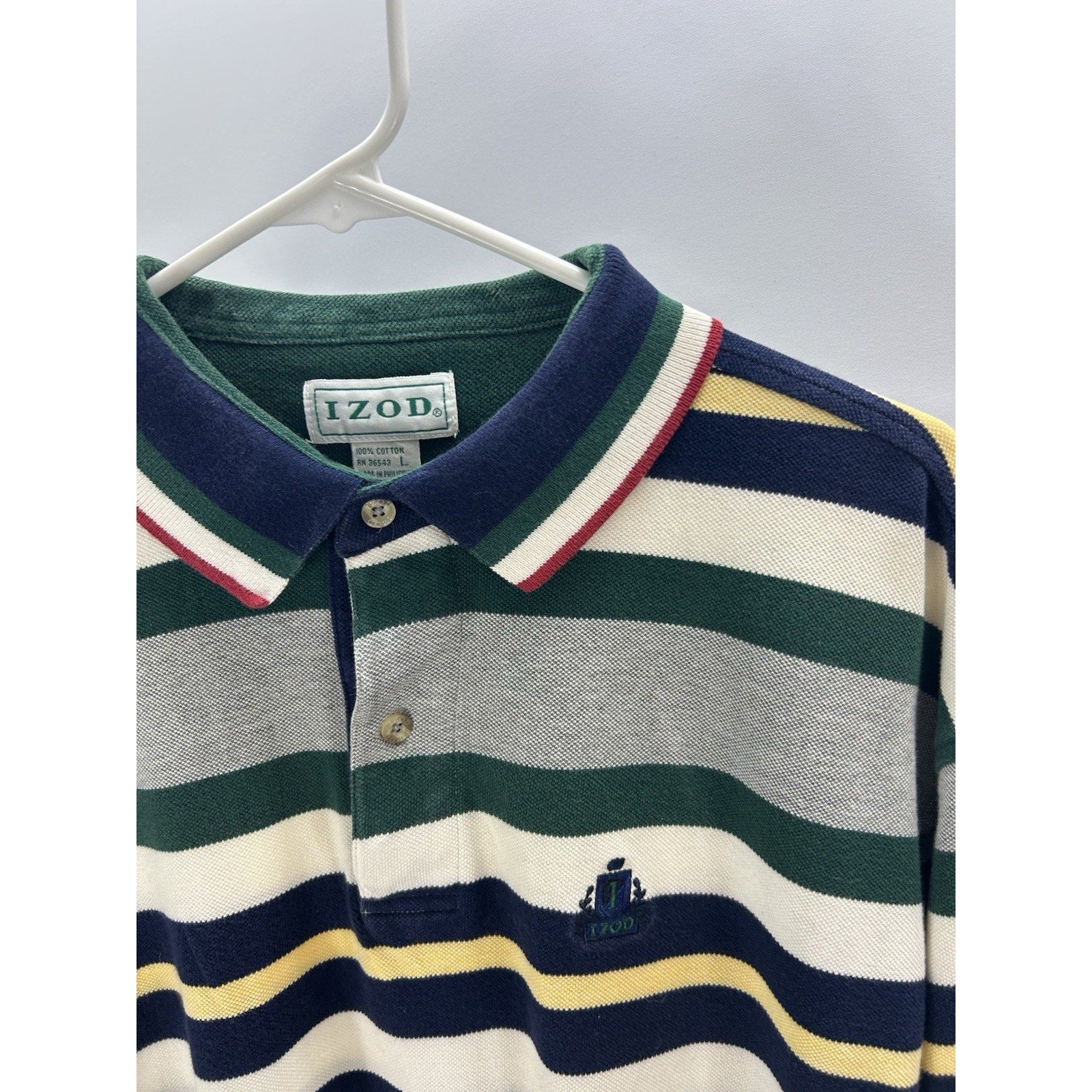 Vintage IZOD Lacoste Mens Polo Shirt Large 90s Neutral Striped Earth Tonal Logo