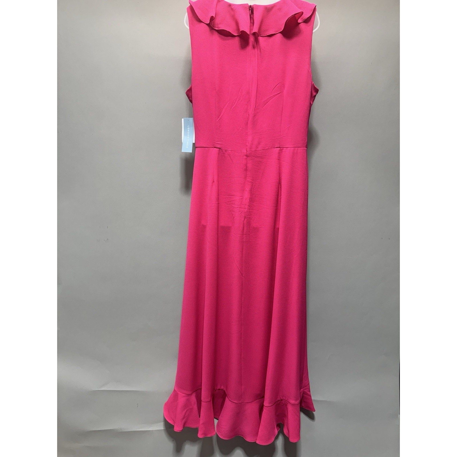 NWT London Times Pink Wrap Dress Size 16 Ruffle Sleeveless Midi Faux Wrap Weddin