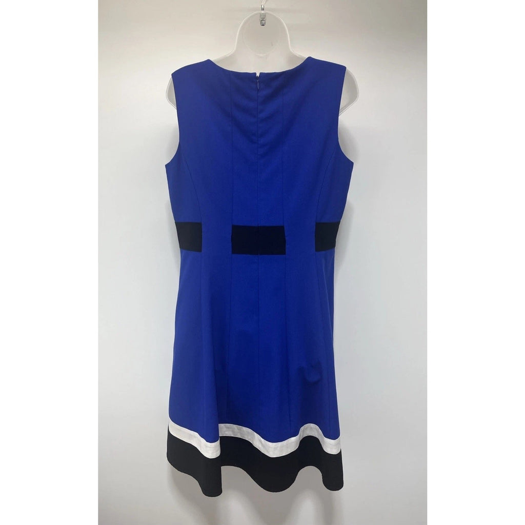 Calvin Klein Blue,White,Black Colorblock Fit & Flared Lined Dress Sz 12