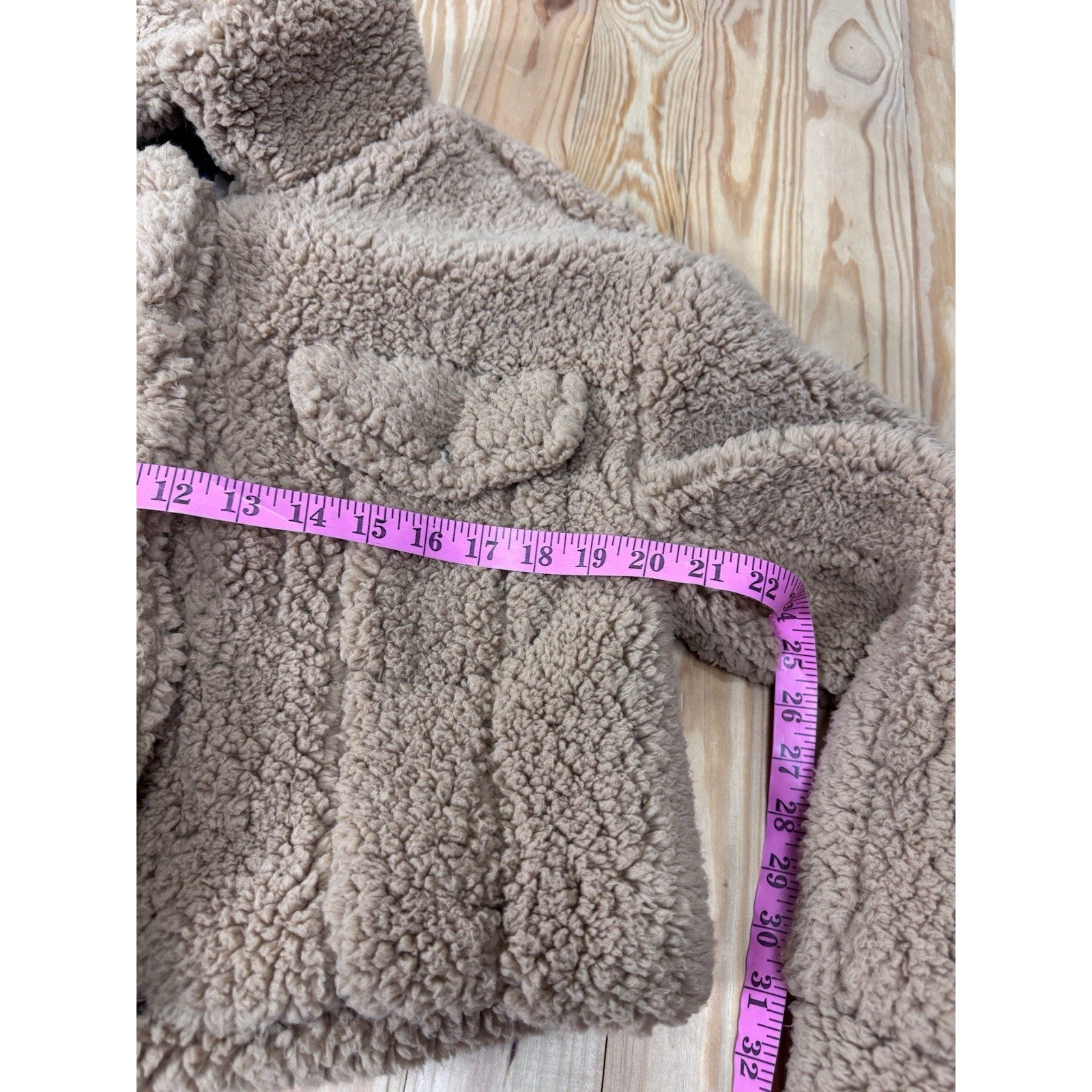 Anna Cai Sherpa Brown Cropped Teddy Bear Jacket Size Medium NWT