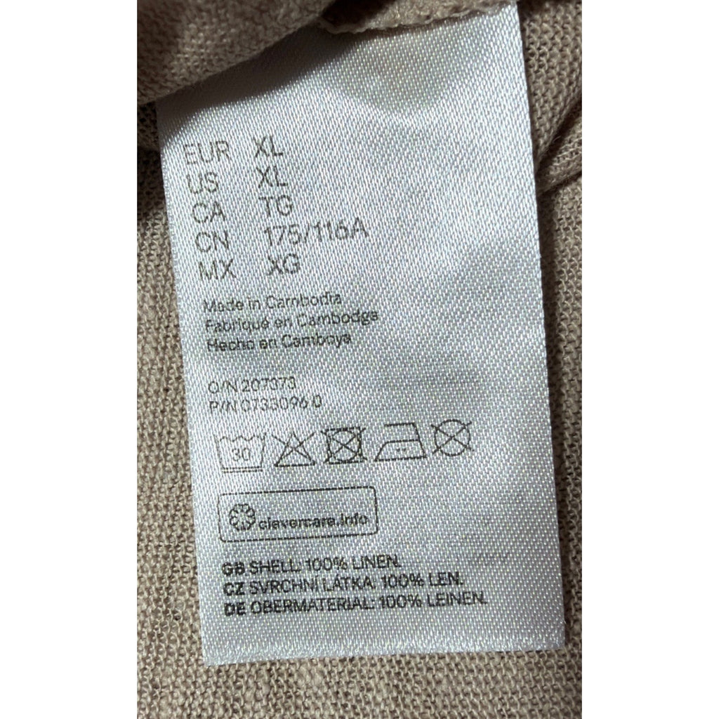 H&M XL Tan 100% Linen Oversized V-neck Short Tie Sleeve Blouse