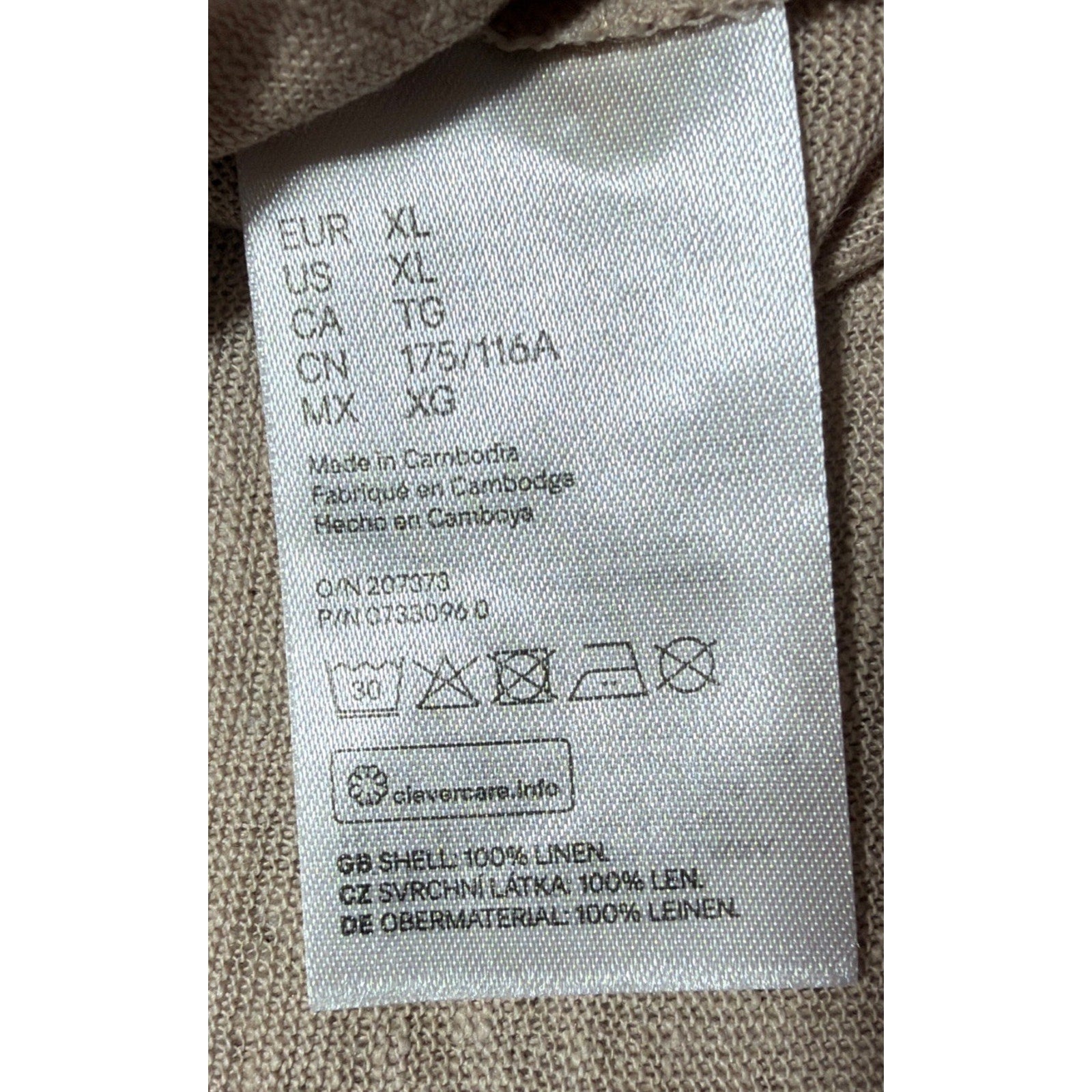 H&M XL Tan 100% Linen Oversized V-neck Short Tie Sleeve Blouse