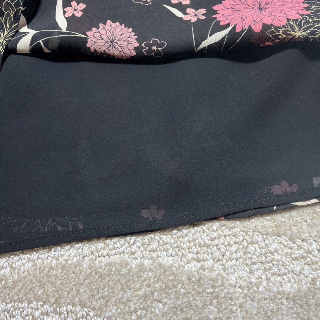 Ann Taylor LOFT Black Pink Floral Print Bell Sleeve Lined Blouse Size XS
