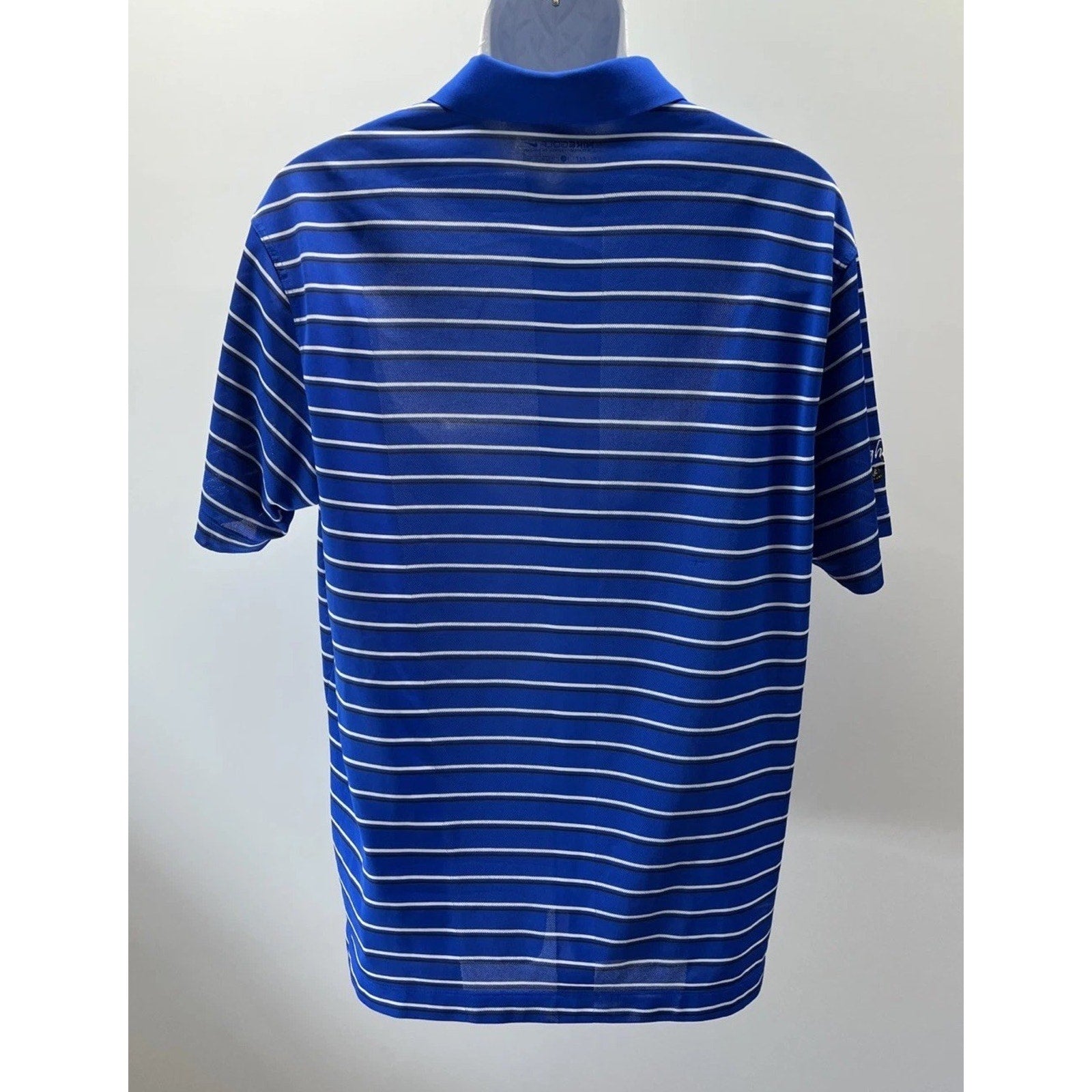 NIKE GOLF Mens Large S/S Dri Fit Golf Polo Shirt Slate Blue Gray White Striped