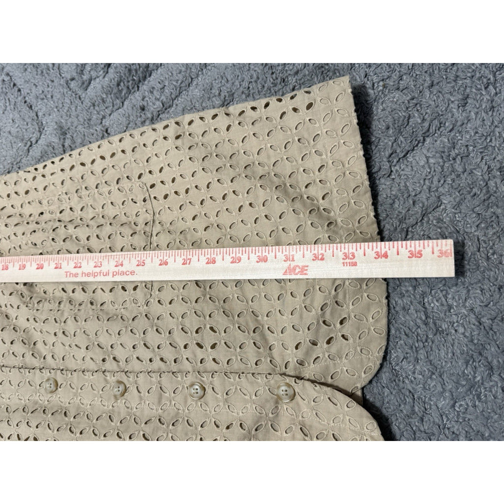 LOFT Womens Size 8 Beige Eyelet Sleeveless Tunic Dress Button Front Pockets