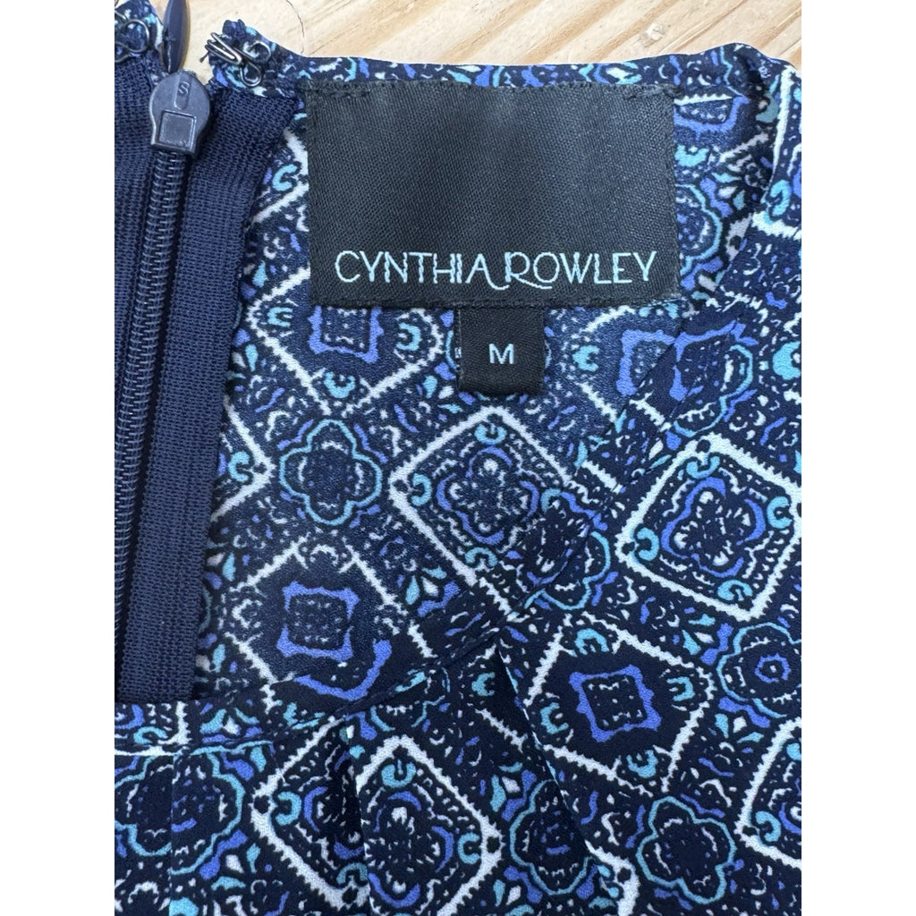 Cynthia Rowley Sleeveless Top Blouse Blue Tile Geometric Print Women’s Size M