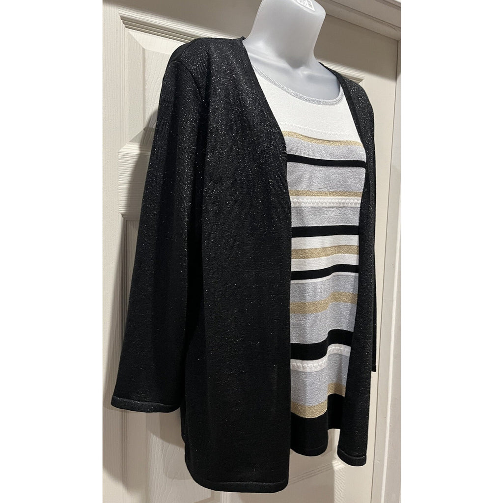 Womens Alfred Dunner Layered Sweater Pullover Size XL Shirt Cardigan Sparkly NWT