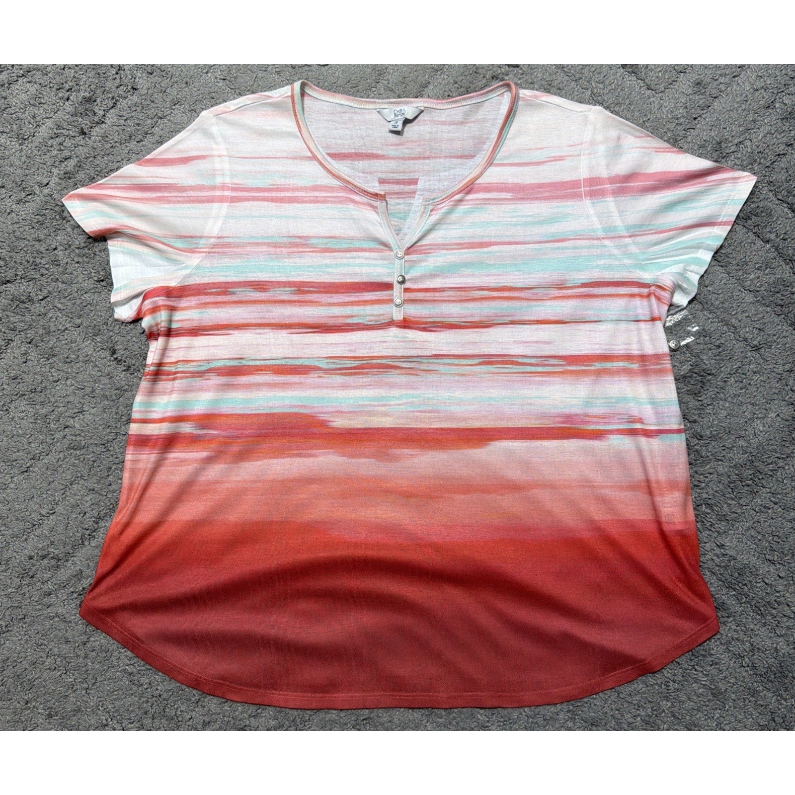 Croft &Barrow Multi Strip Abstract 1/4 Button Knit V-Neck Top Tunic Plus Size 2X