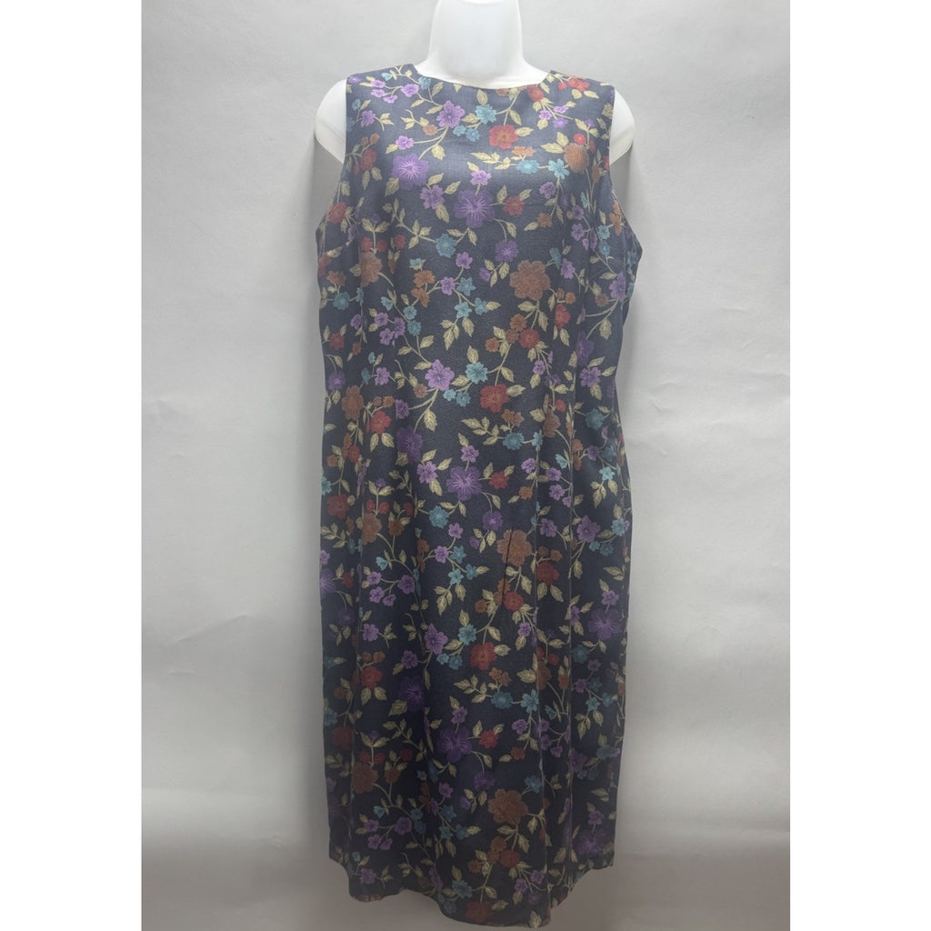 Vintage Sag Harbor Black & Jewel Tone Floral Print Y2K 90s Sleeveless Dress
