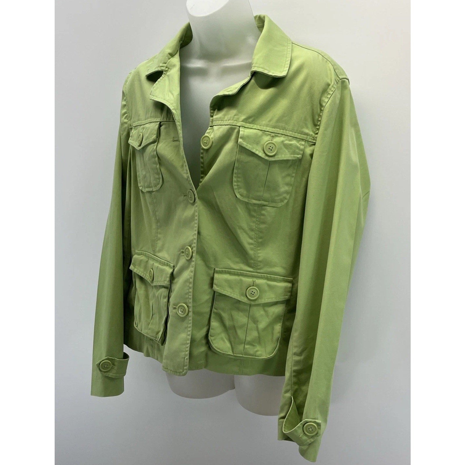 Womens Green TALBOTS Stretch Cotton Safari Utility Jacket 14