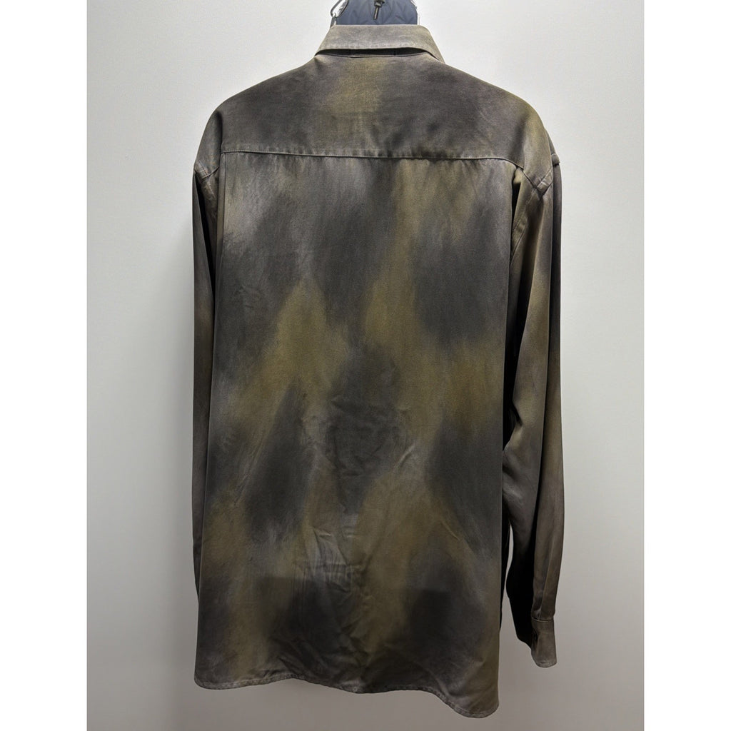 Tulliano 100% Silk Button Front Shirt Mens XXL Gray Black Burnout Abstract
