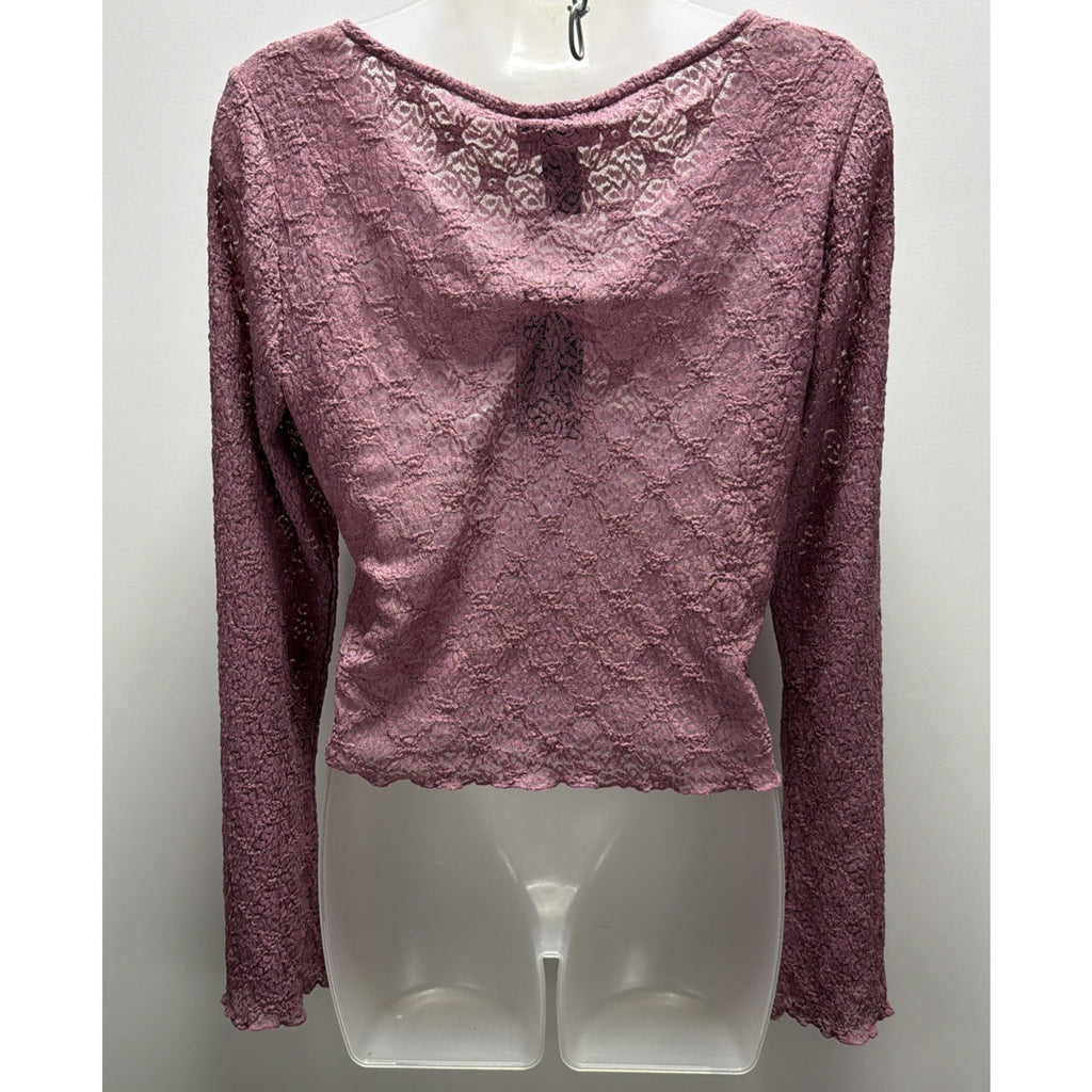 NWT Just Polly New York Purple Mesh Bell Sleeve Ruched Blouse Sz XL