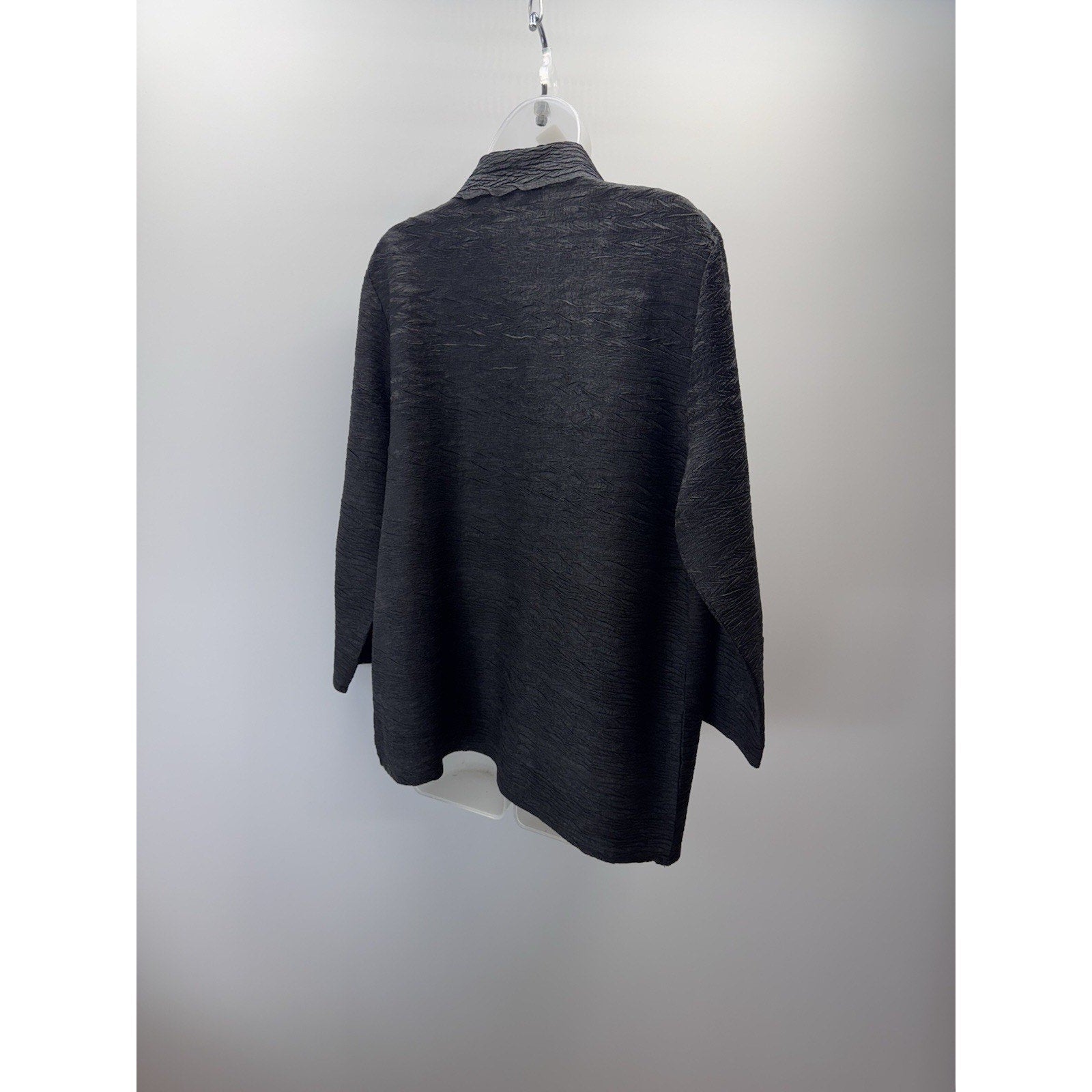 Chicos Open Collar Cardigan Crepe Textured Shiny Charcoal Women Size 2 US L