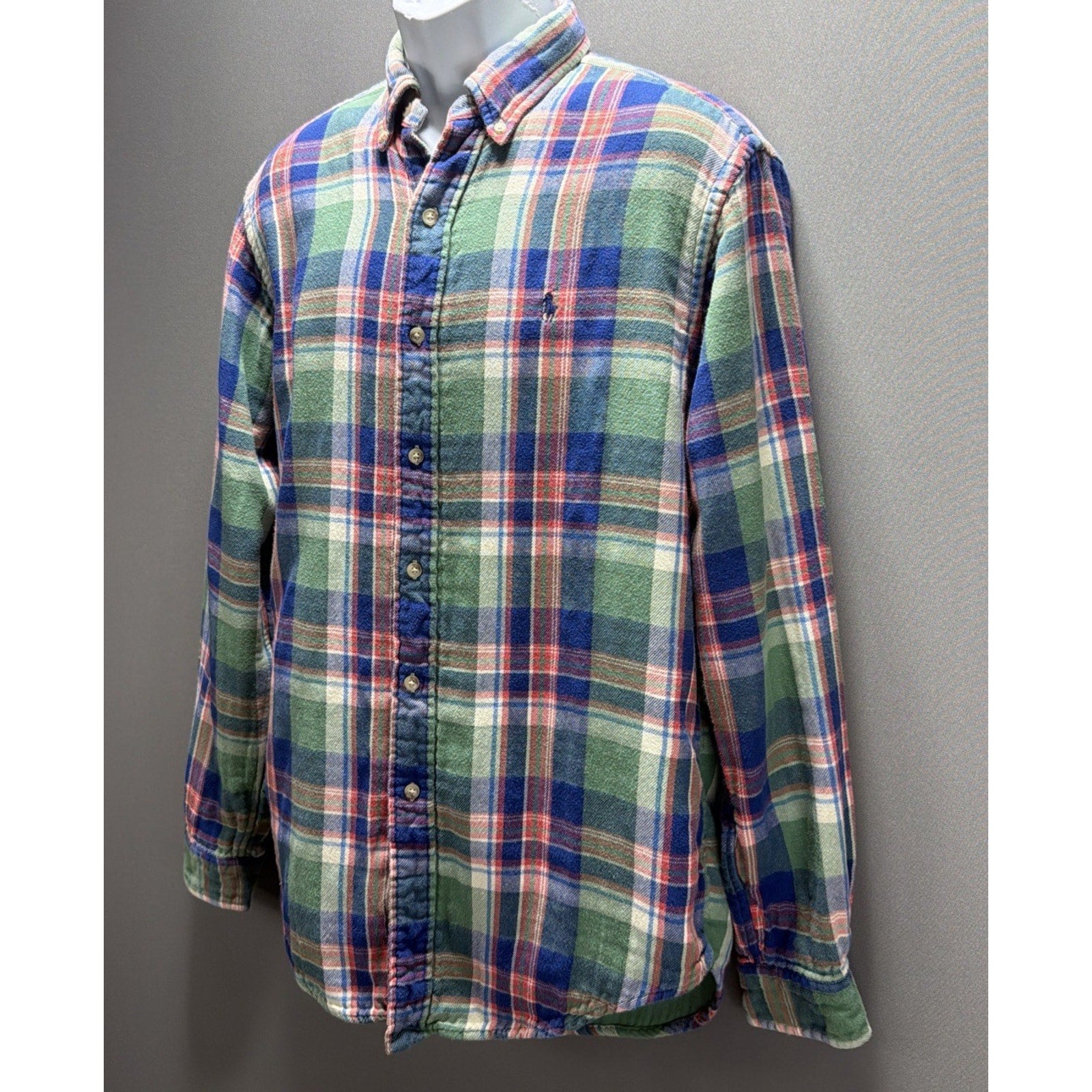 Ralph Lauren Mountain Equip 2 Layer Button Up Flannel Shirt Polo Men size M Vtg