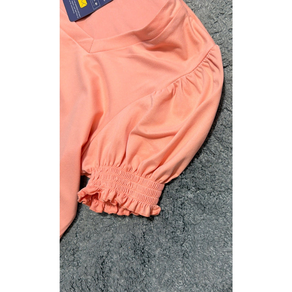 Misifi Coral Square Neck Puff Sleeve Top L Smocked Ruffle Cuff NWT