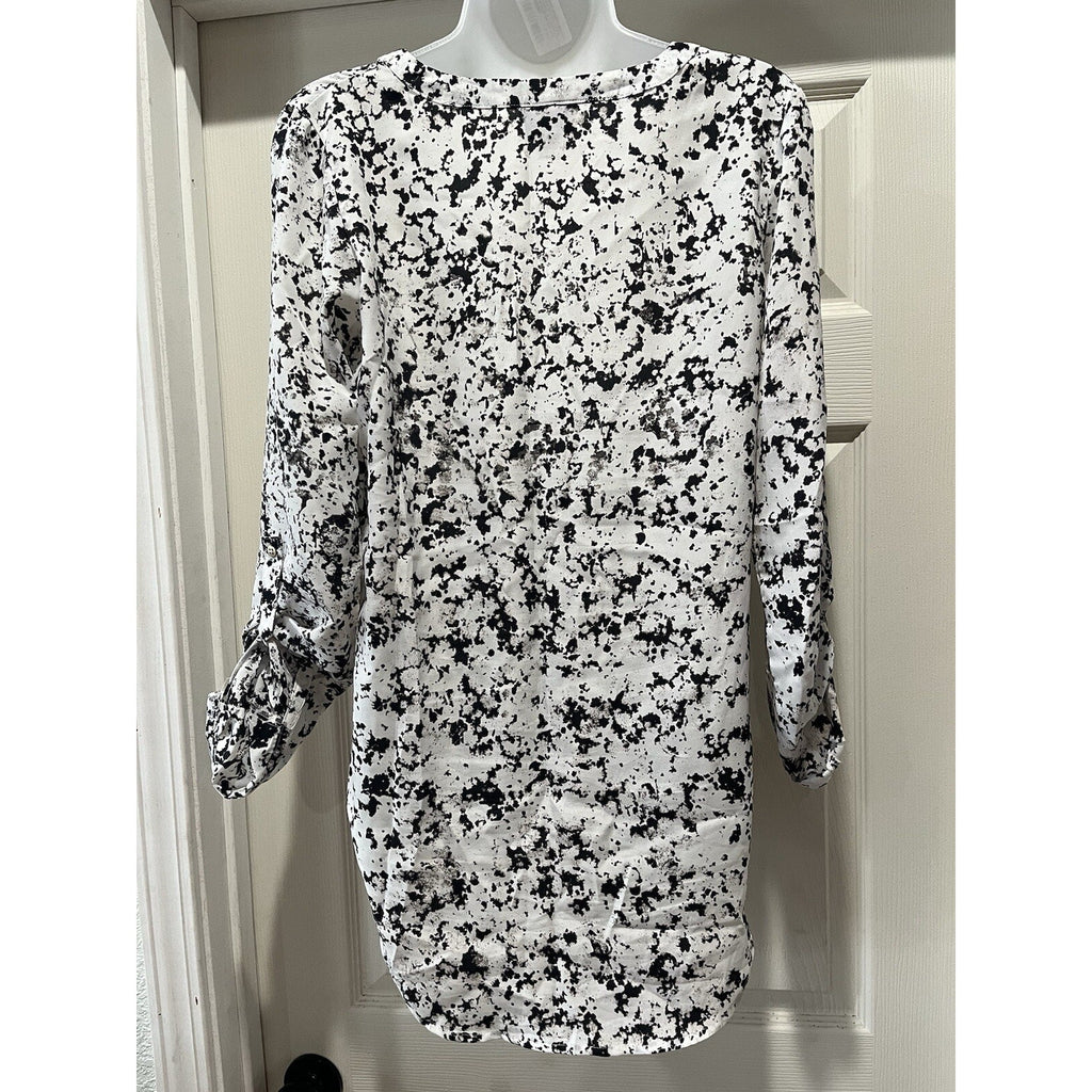 Mossimo Womens Black White 3/4 Sleeve Pullover Blouse V Neck Top Sz XS