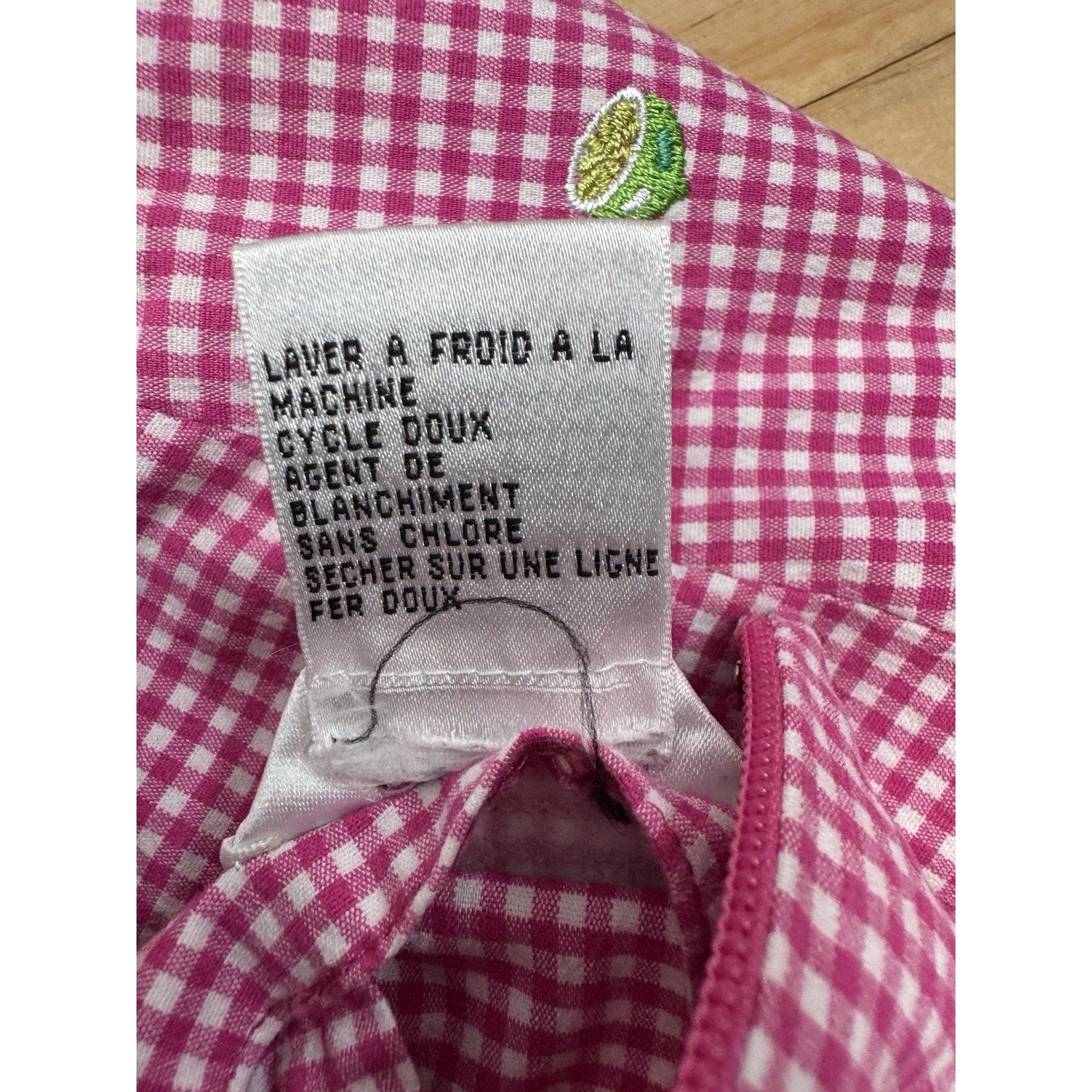 Talbots Skirt Pink Gingham Check Embroidered Green Lime Lined Cotton Women’s 10