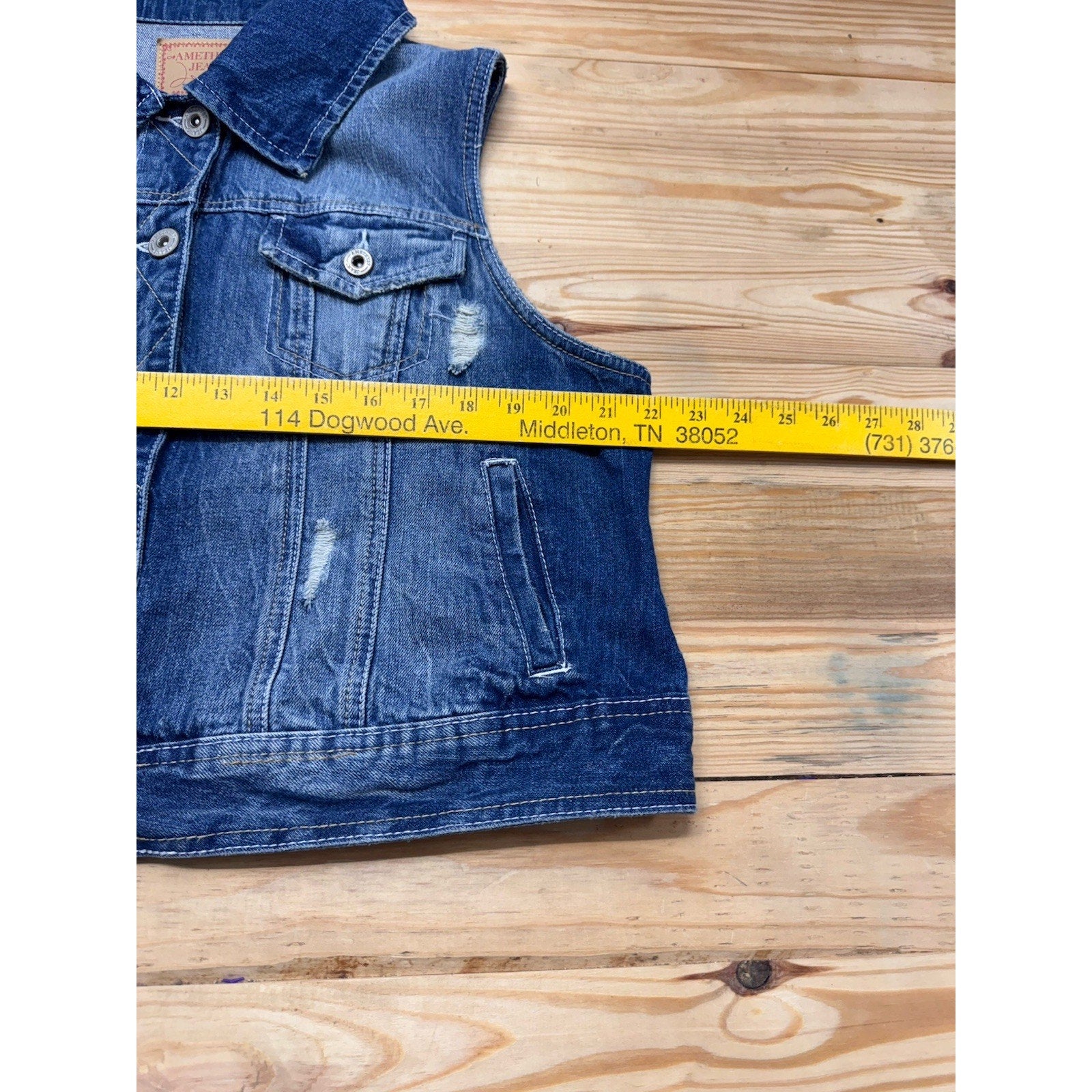 Amethyst Women’s Plus 1X Blue Denim Vest Distressed Button Front