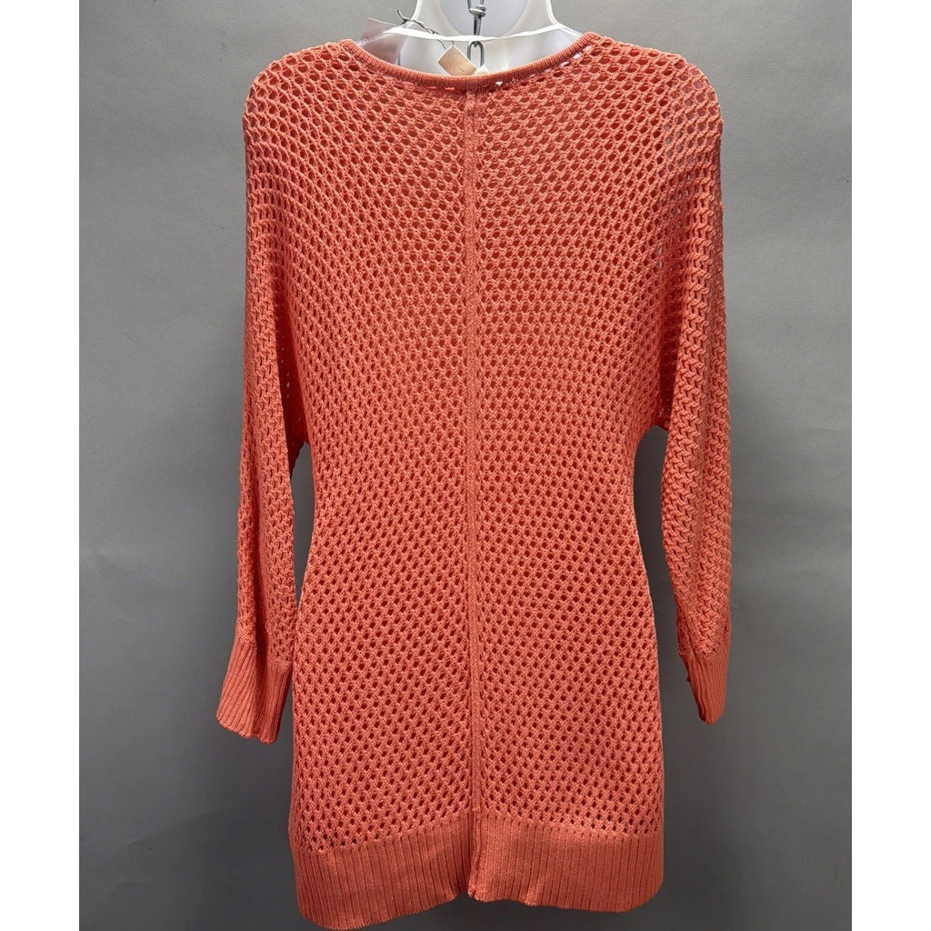 Chicos Mesh Sweater Size 1/M Sunrise Orange Knit Lined Long Sleeve Tunic NWT