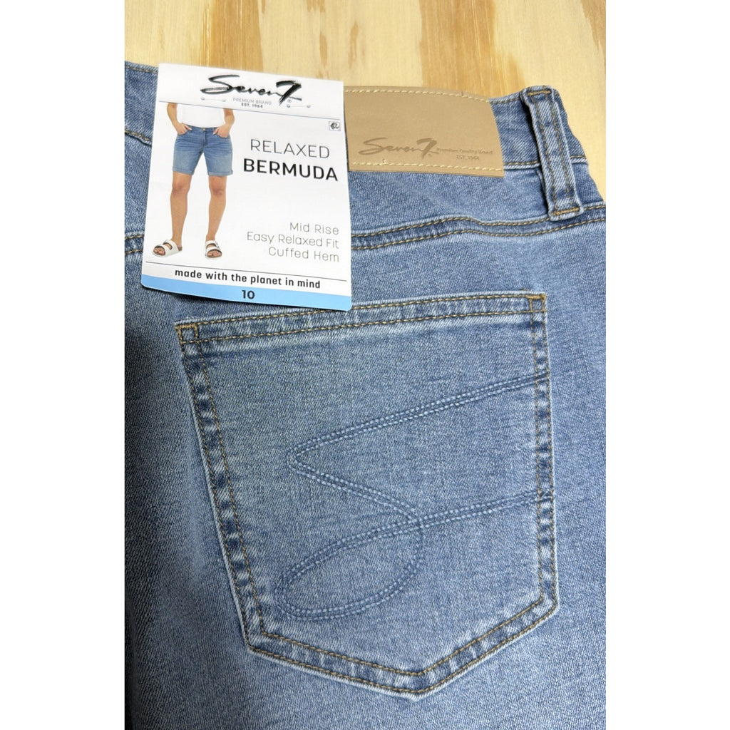 Seven7 Relaxed Cuffed Bermuda Denim Shorts Womens 10 Blue Denim Mid Rise New