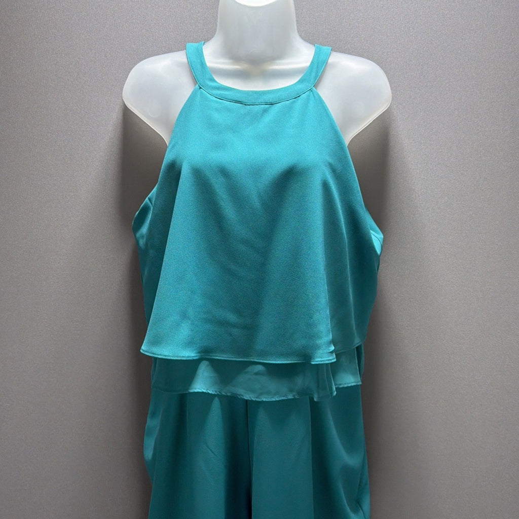 Vintage Sears Metaphor Womens 10Jumpsuit Sleeveless Pockets Teal NWT Stretch
