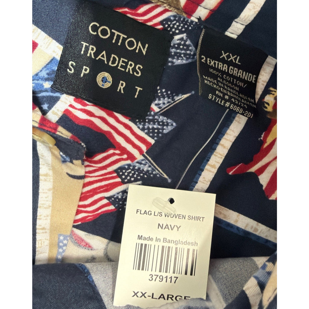 Cotton Traders Men 2XL American Flags Mount Rushmore Eagles USA Button Shirt NEW
