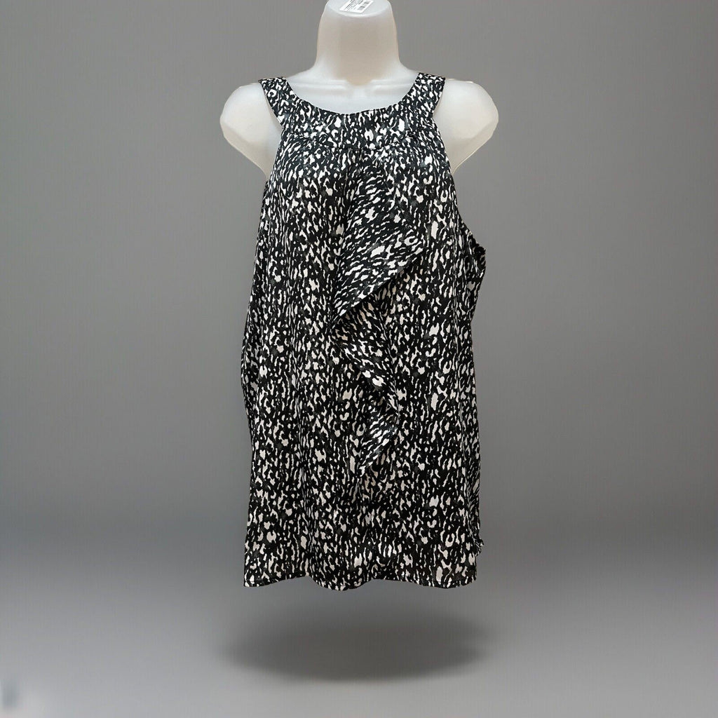Covington Women's Black White Sleeveless Leopard Print Ruffle Blouse Size Large