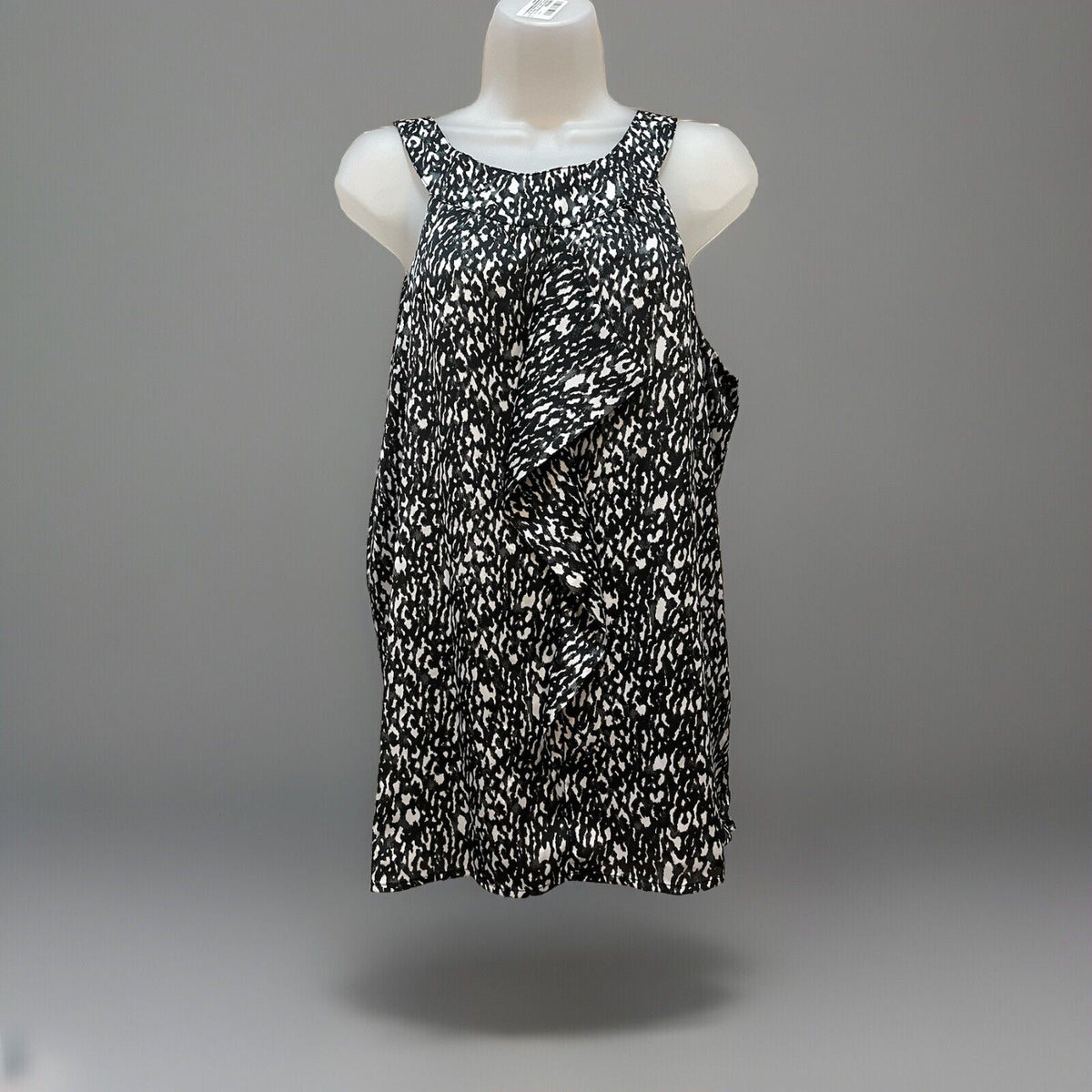 Covington Women's Black White Sleeveless Leopard Print Ruffle Blouse Size Large