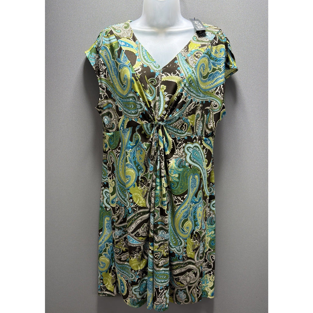New Apt.9 Womens Green Blue Brown Paisley Stretch Swing Dress Petite XL NWT