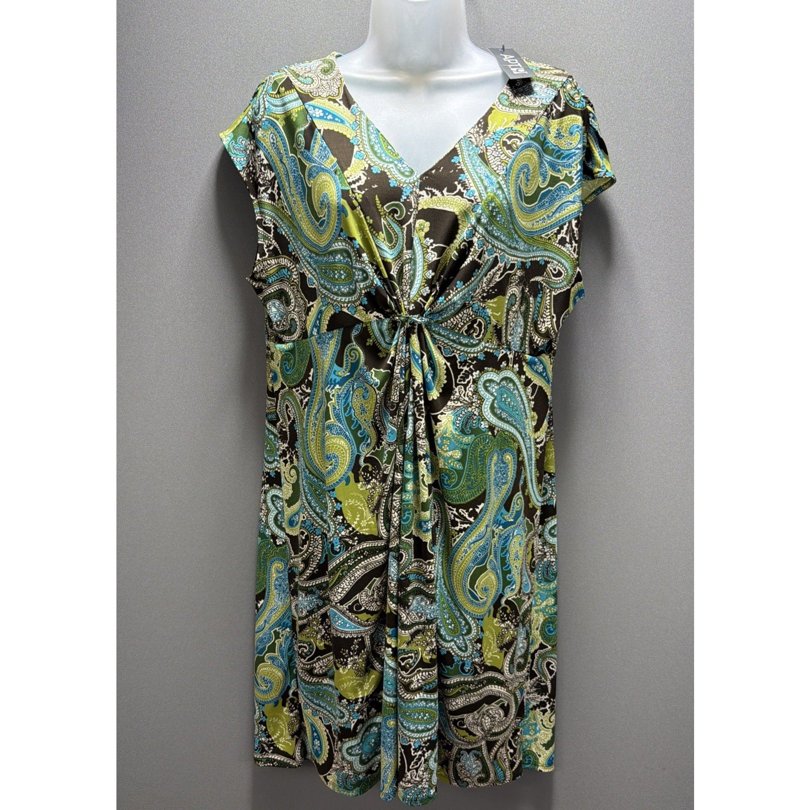 New Apt.9 Womens Green Blue Brown Paisley Stretch Swing Dress Petite XL NWT