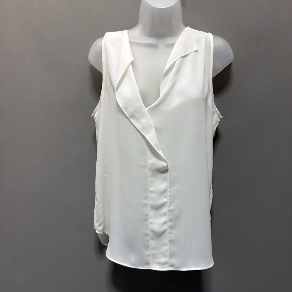 Banana Republic White Sleeveless Blouse Tall S Draped V-Neck Flowy Minimalist