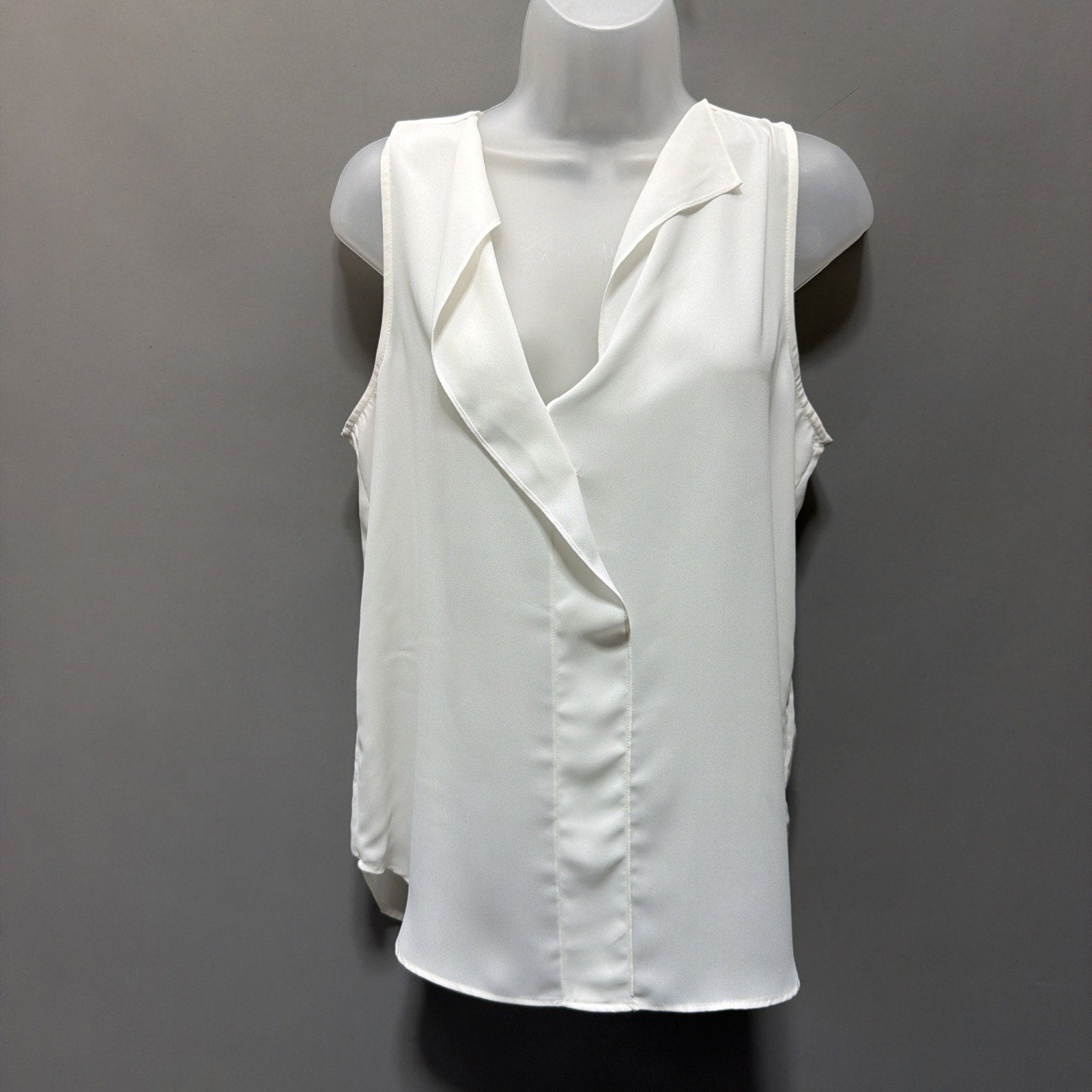 Banana Republic White Sleeveless Blouse Tall S Draped V-Neck Flowy Minimalist