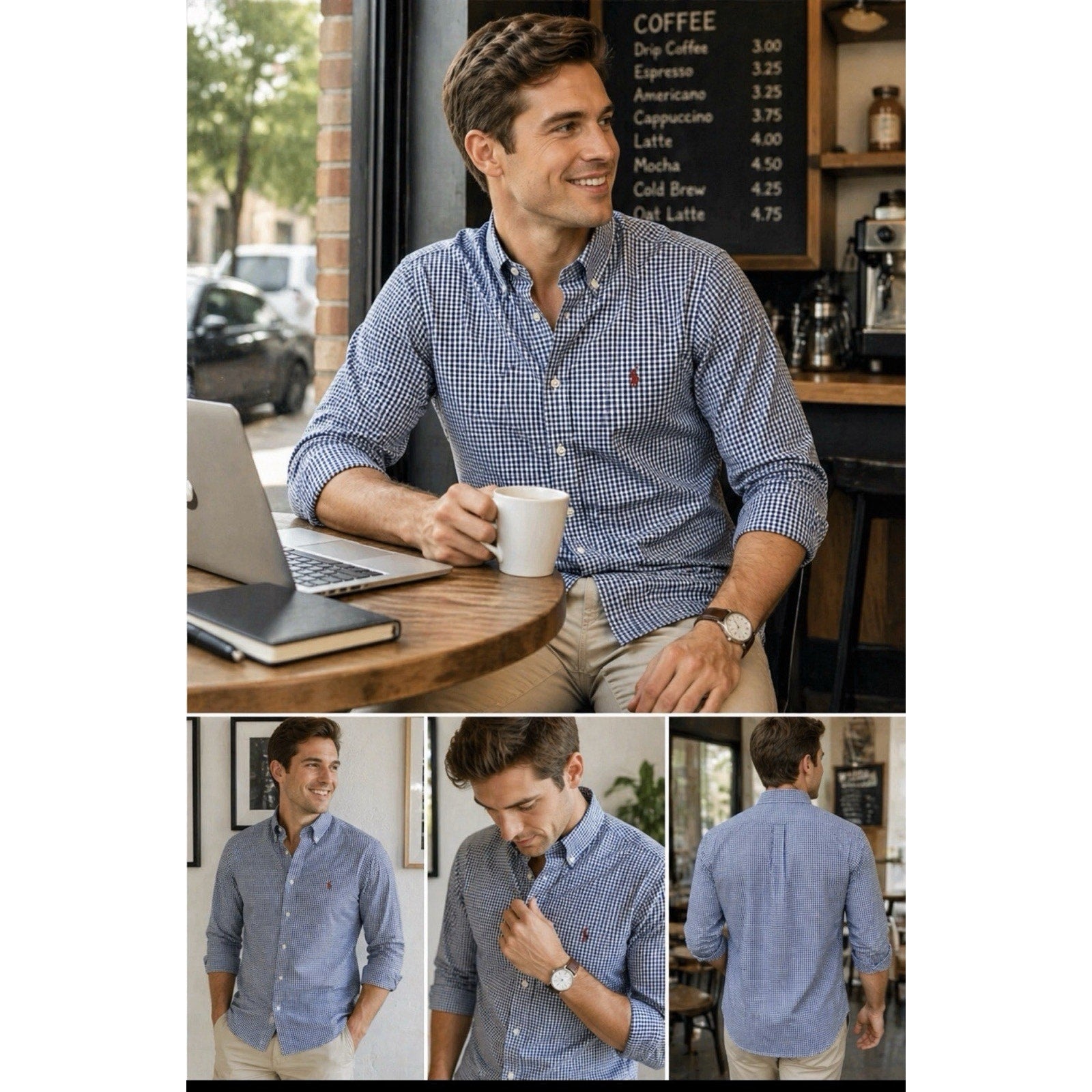 Ralph Lauren Oxford Men’s Blue White Plaid Long Sleeve Button Front Shirt Large