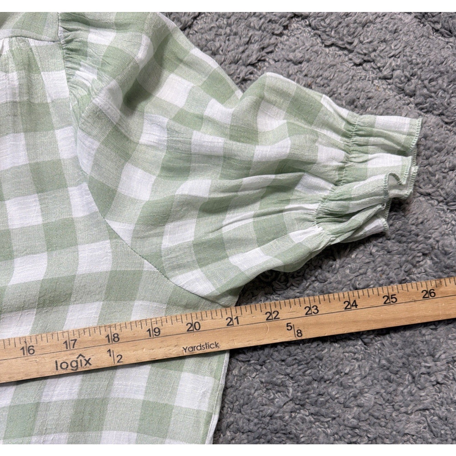 Women’s Blousology White Green Gingham Check Crop Blouse Size Large New