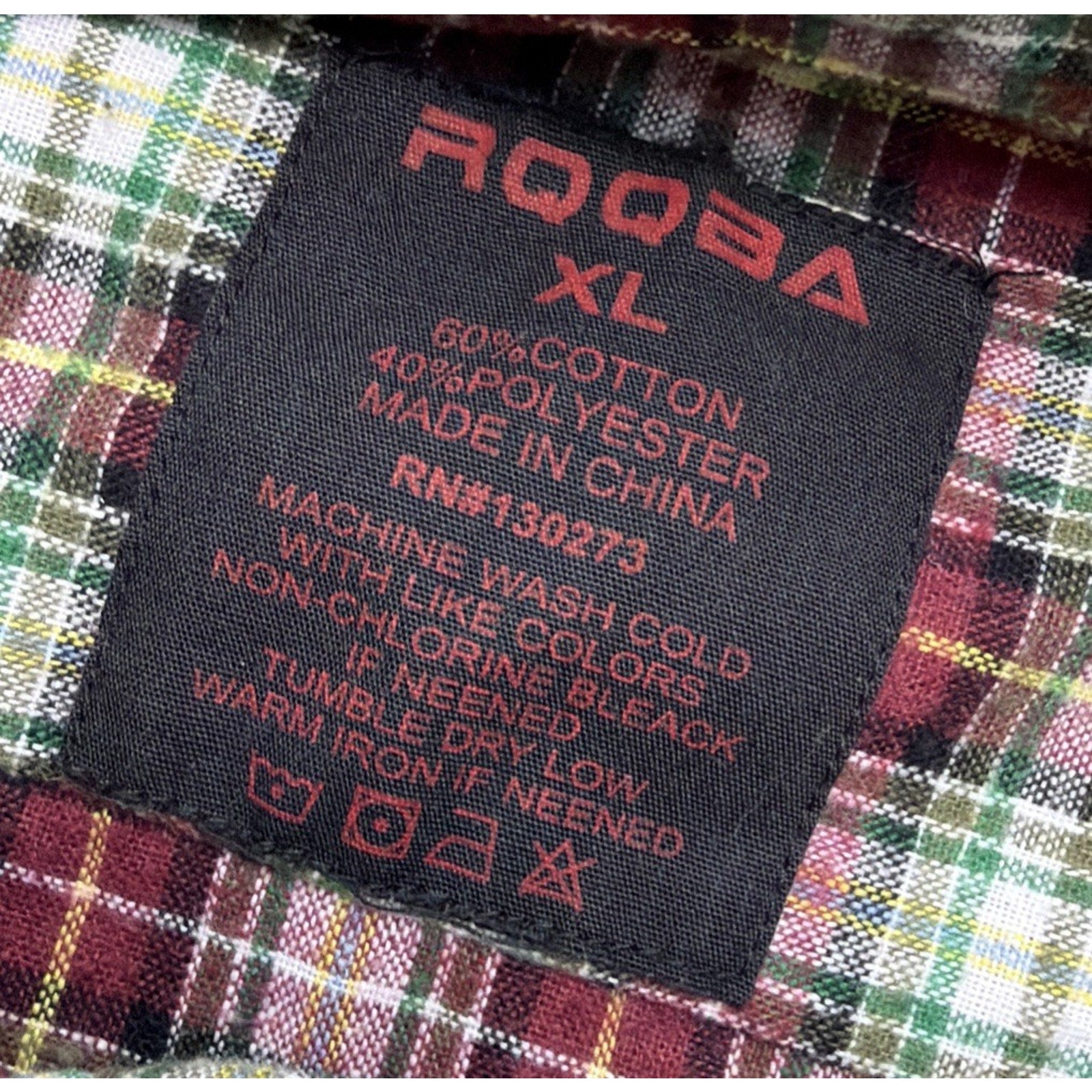 RQQBA Shirt Mens XL Green Red Long Sleeve Flannel Plaid Button Up Outdoor