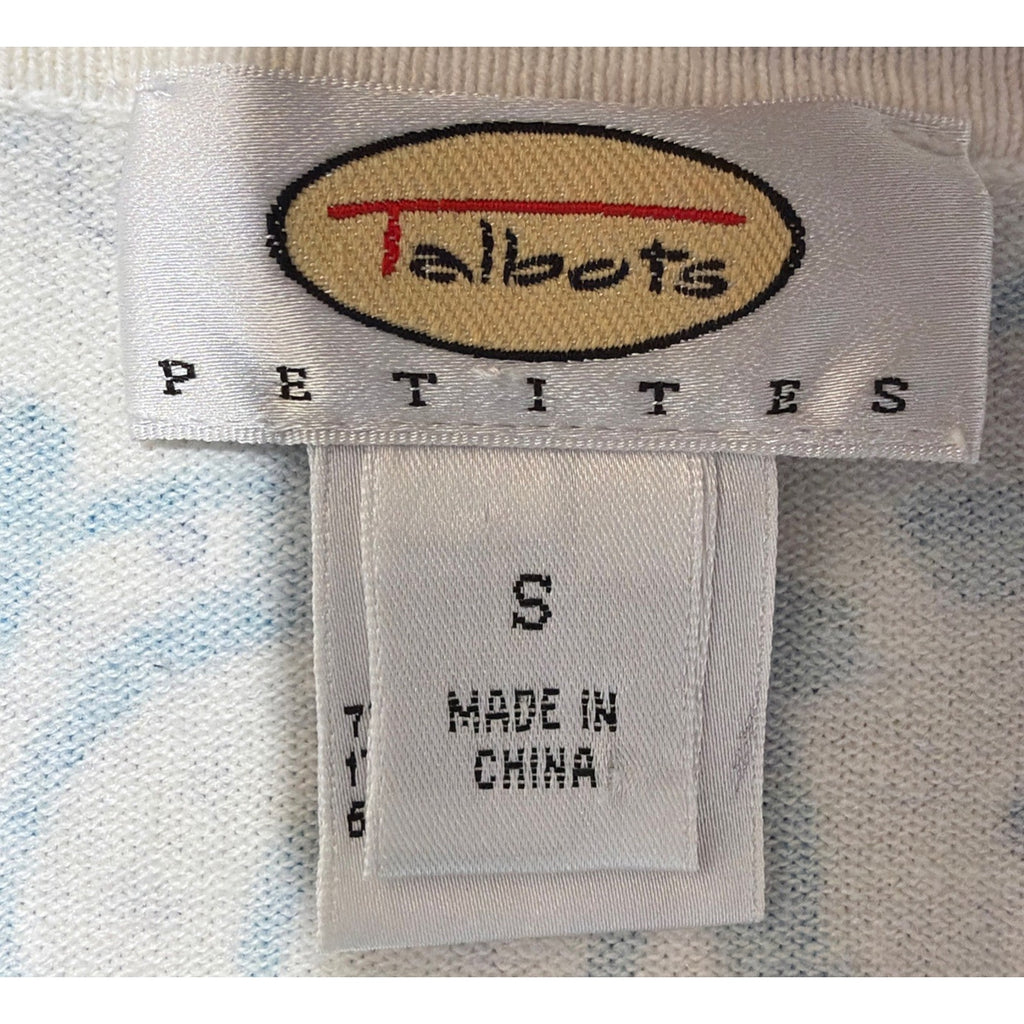 Talbots Size S Petite Blue White Flowers Button Up Cardigan Stretch Cotton Vtg