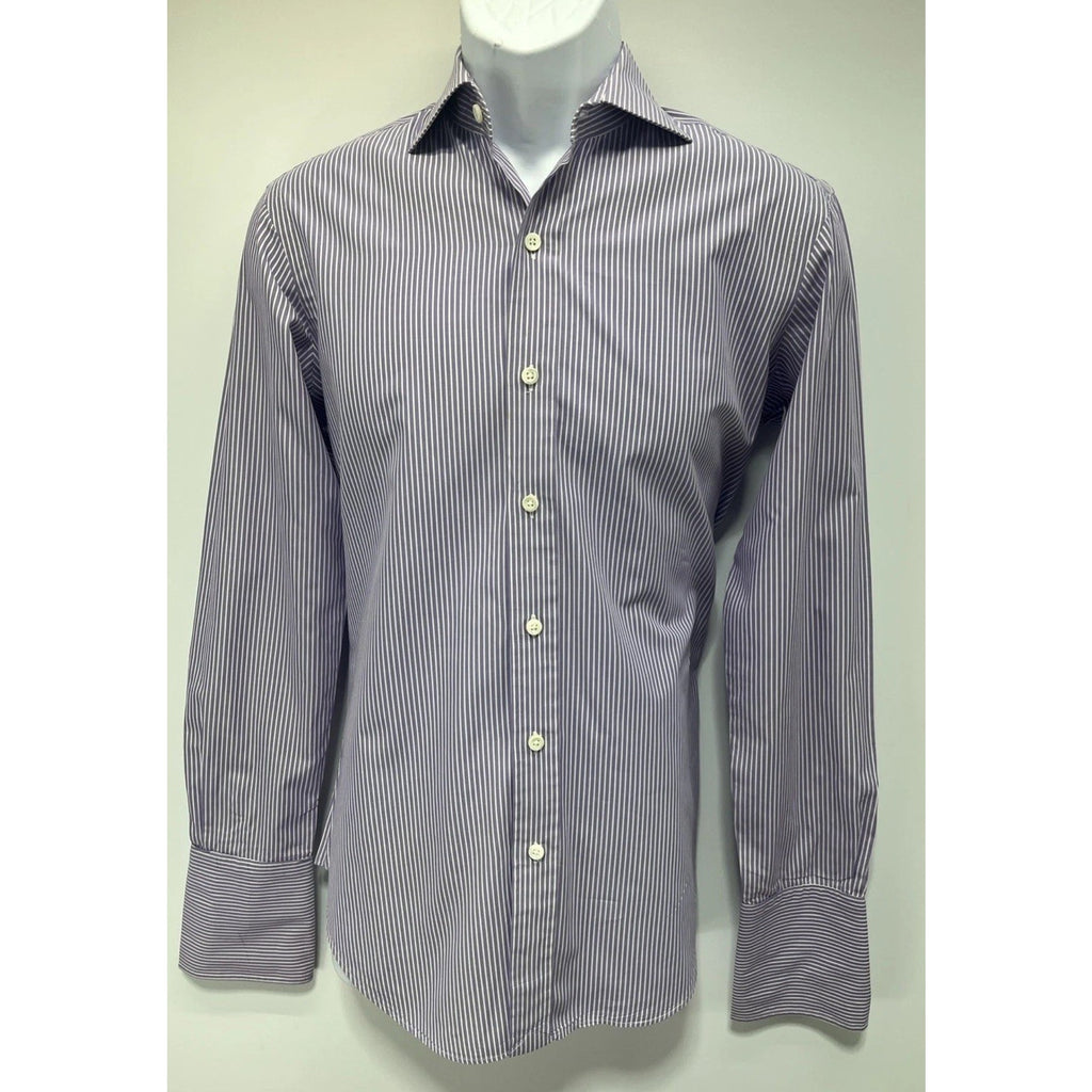 Polo Ralph Lauren Custom Fit Purple White Striped Cotton Shirt Mens Size Small
