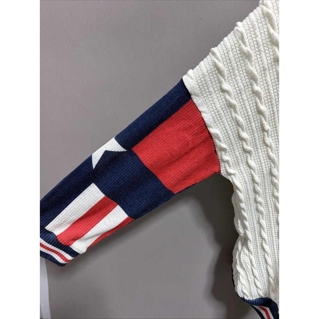 Luukse Women's White Patriotic Long Sleeve Hooded Knit Casual Sweater 2X